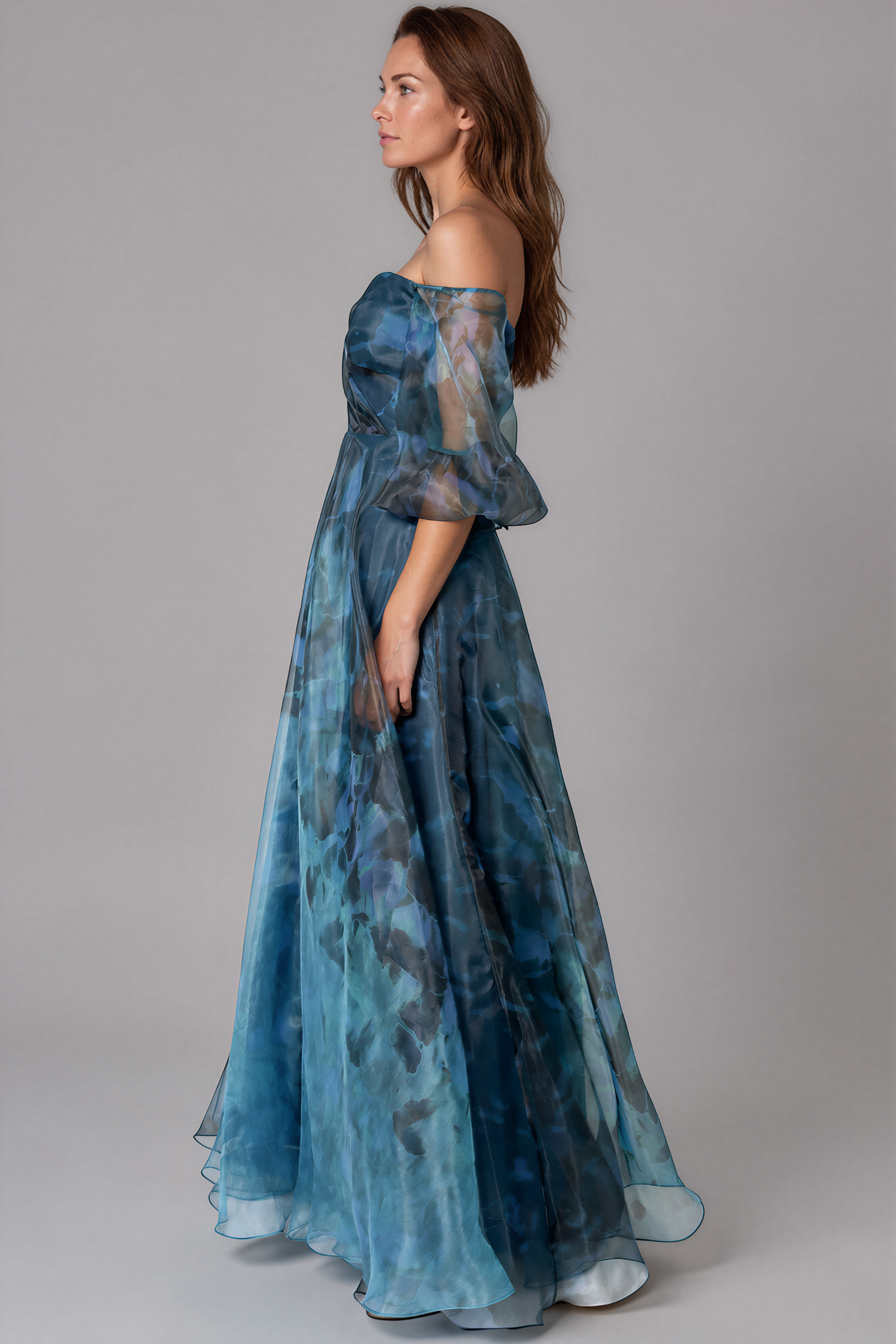 3/4 Puff Sleeve Organza Gown Gown Rene Ruiz Collection