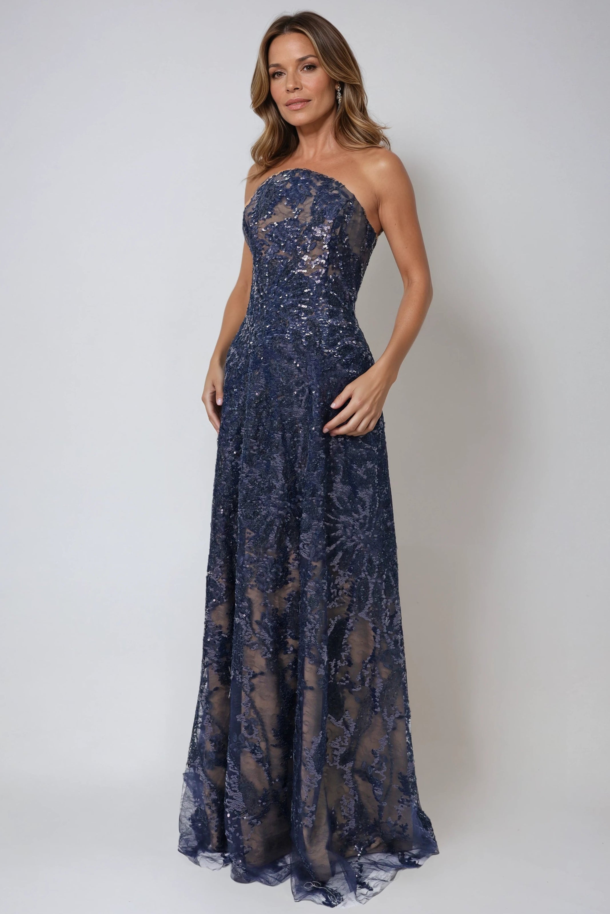 Floral Embroidered Strapless A-Line Gown (boca stock) Gown Rene Ruiz Collection