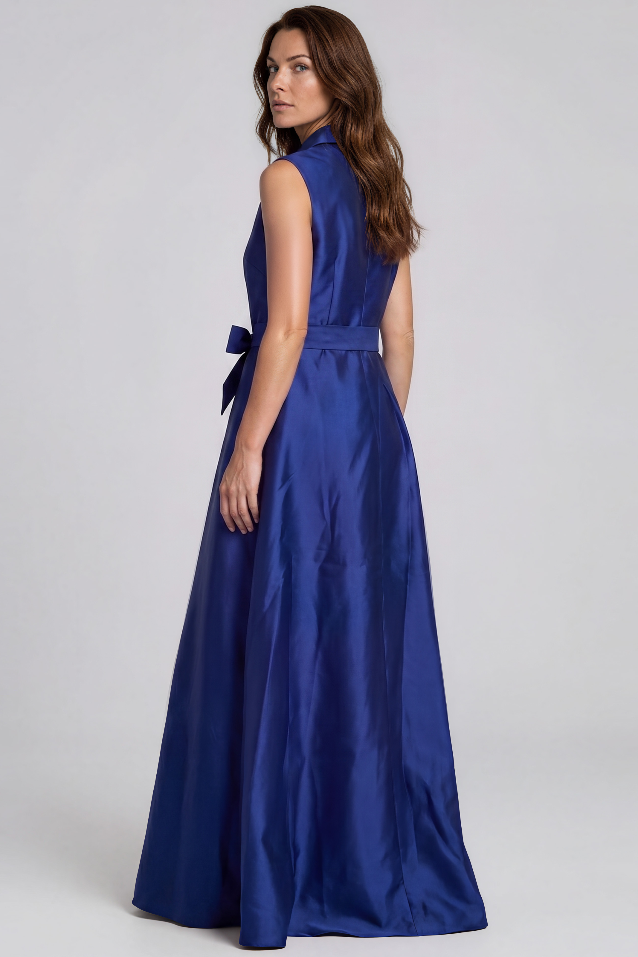 Sleeveless Wrap Around Embellished Floral Mikado A-Line Gown Gown Rene Ruiz Collection