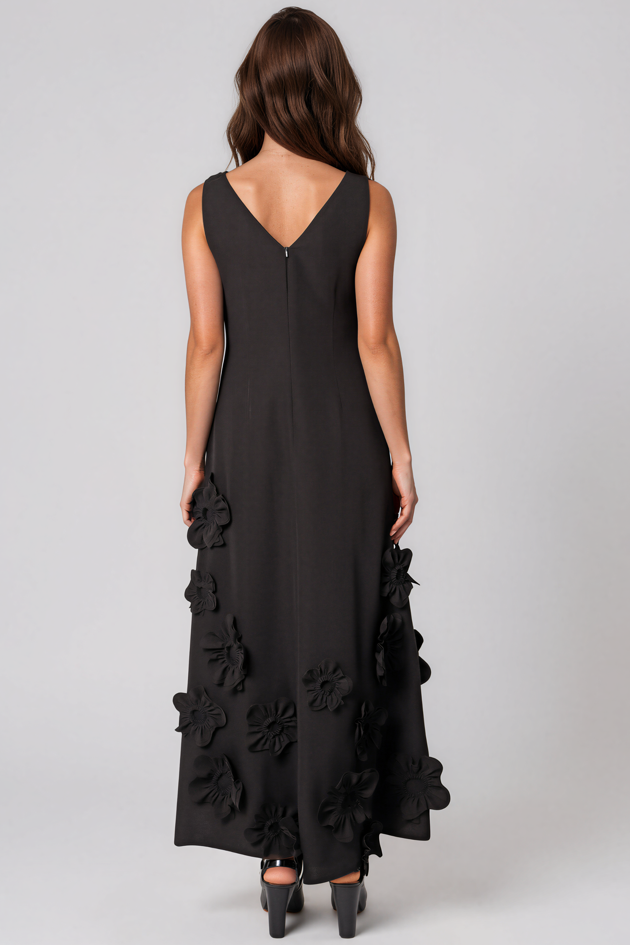 3D Floral Appliqué Crepe Gown Gown Rene Ruiz Collection