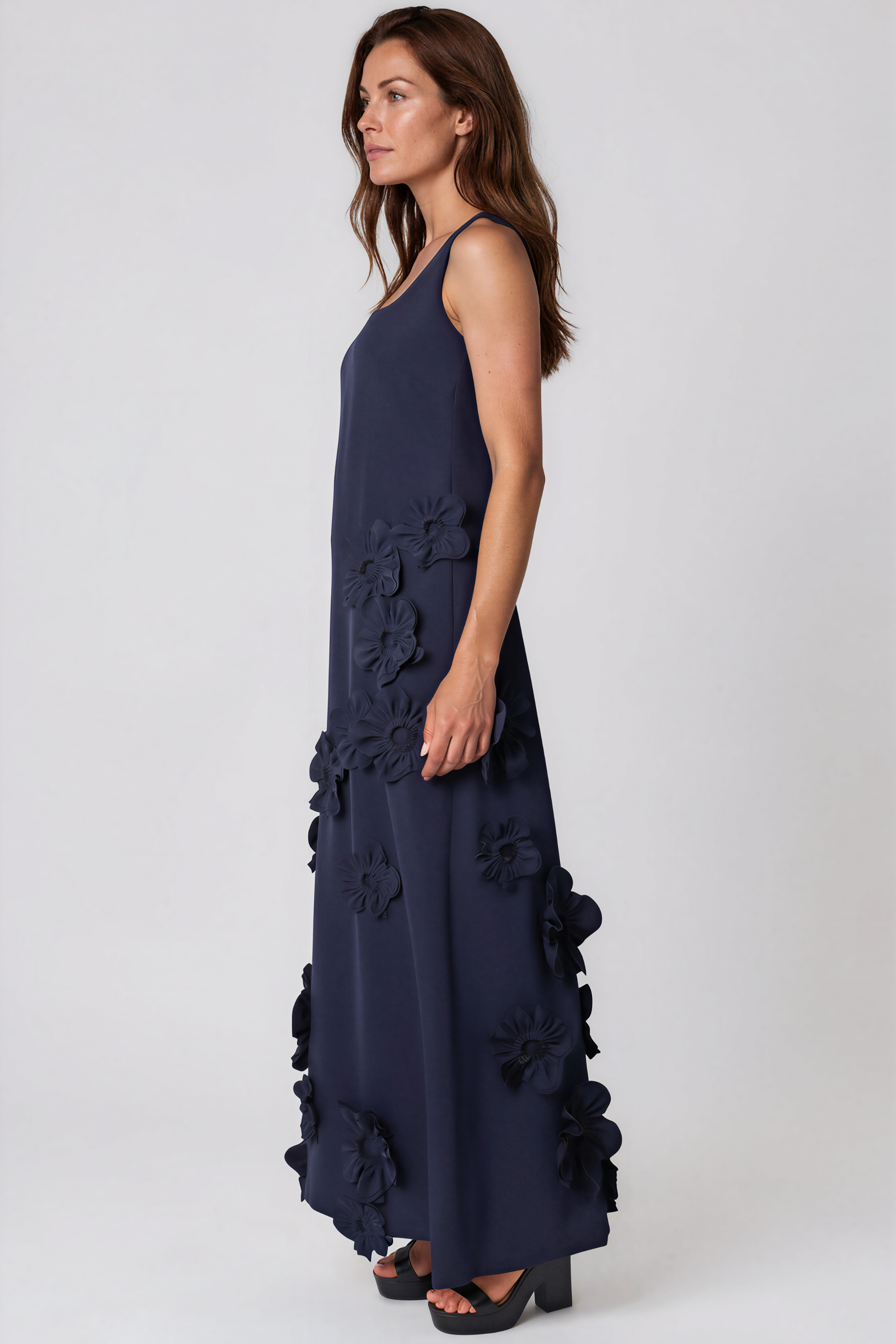 3D Floral Appliqué Crepe Gown Gown Rene Ruiz Collection