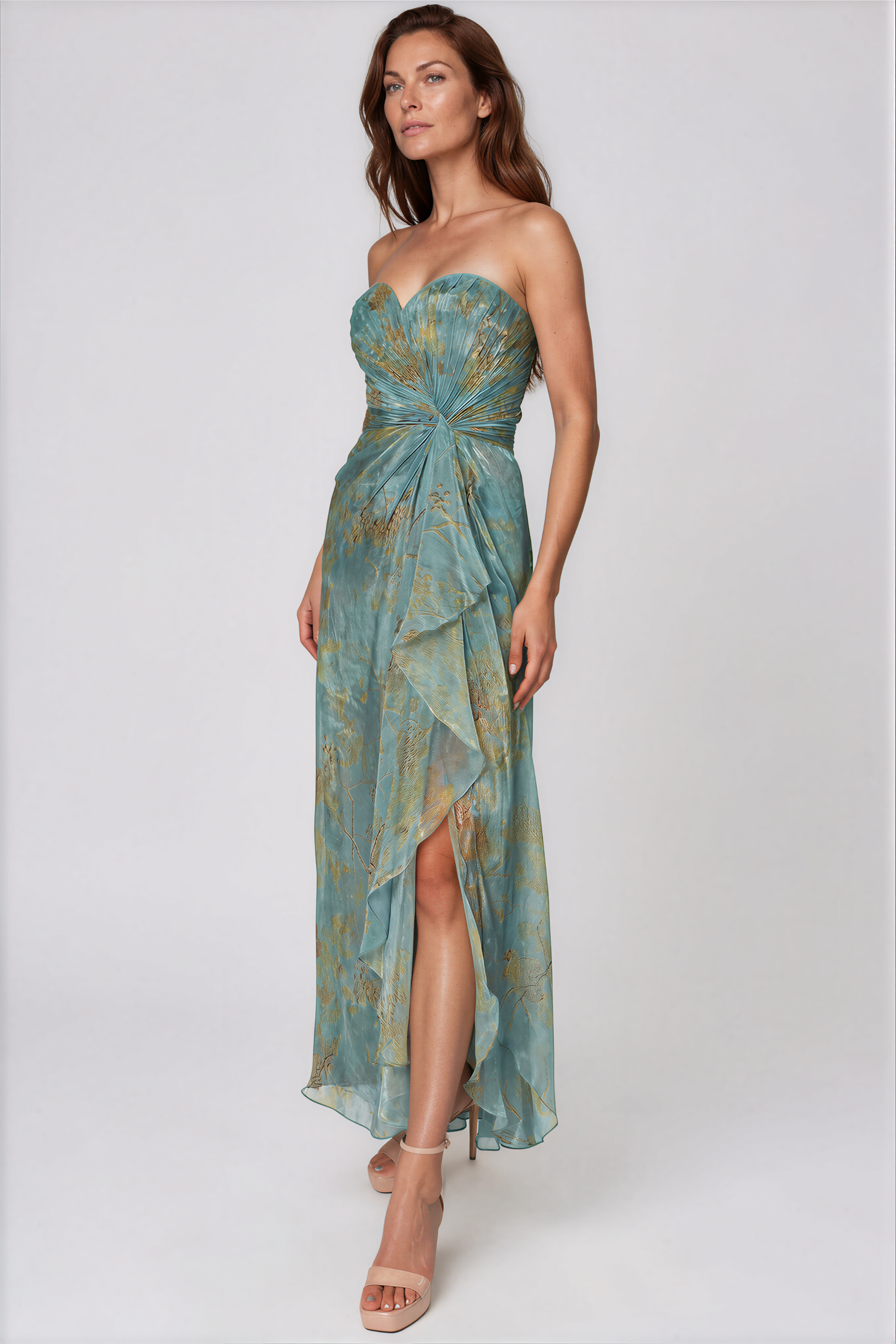 Strapless Chiffon Printed Gown