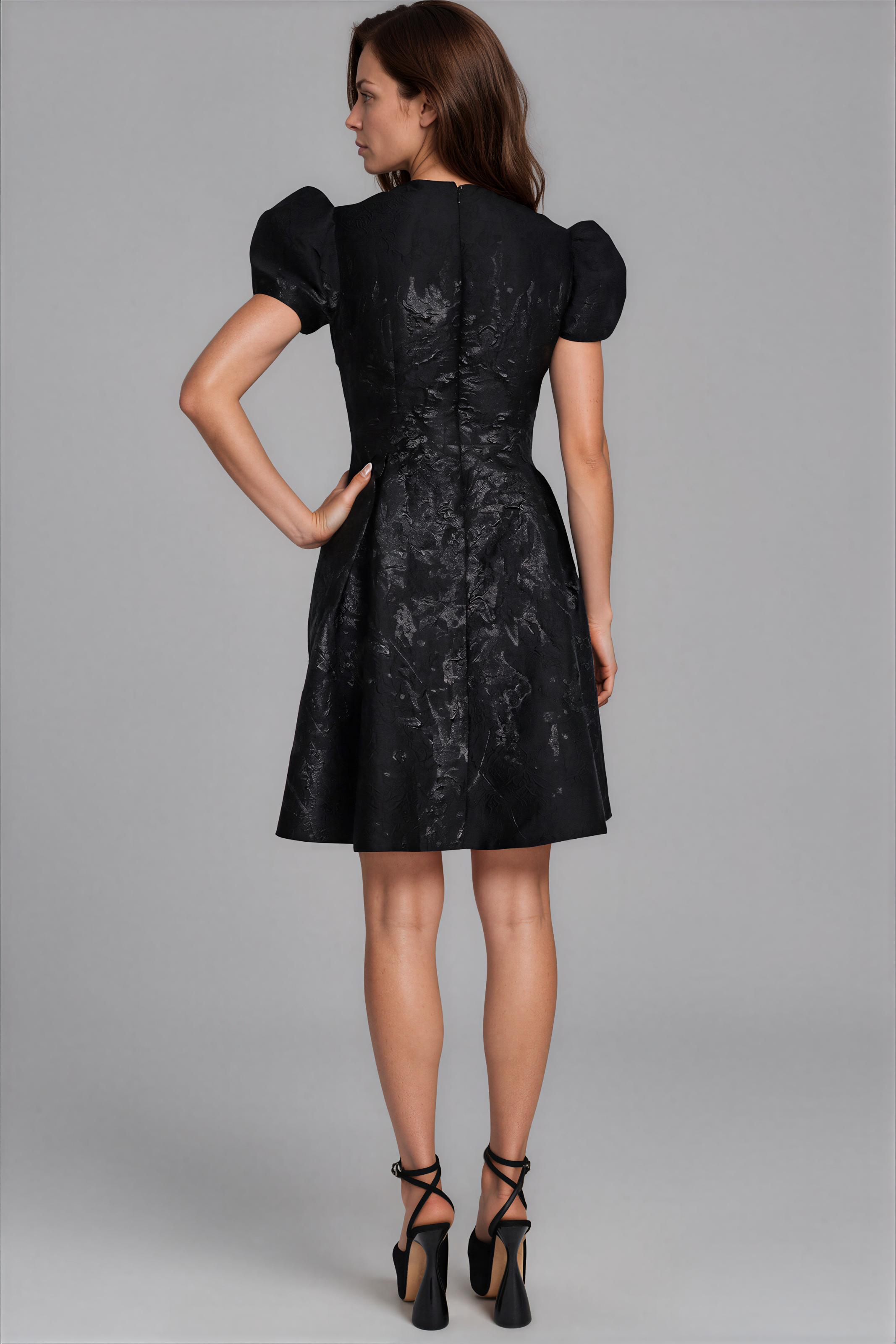 Puff Sleeve A-line Brocade Cocktail Cocktail Rene Ruiz Collection