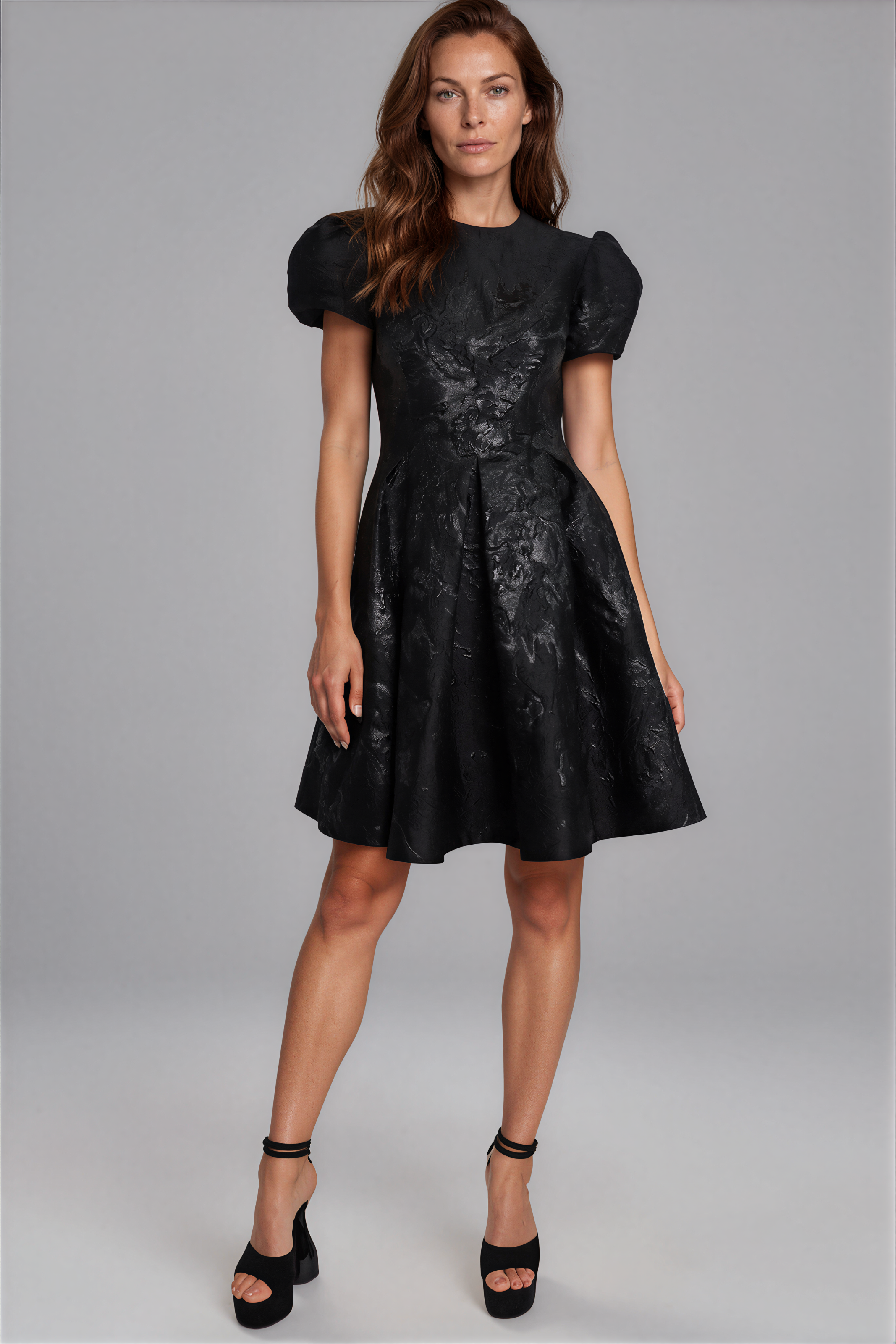 Puff Sleeve A-line Brocade Cocktail Cocktail Rene Ruiz Collection