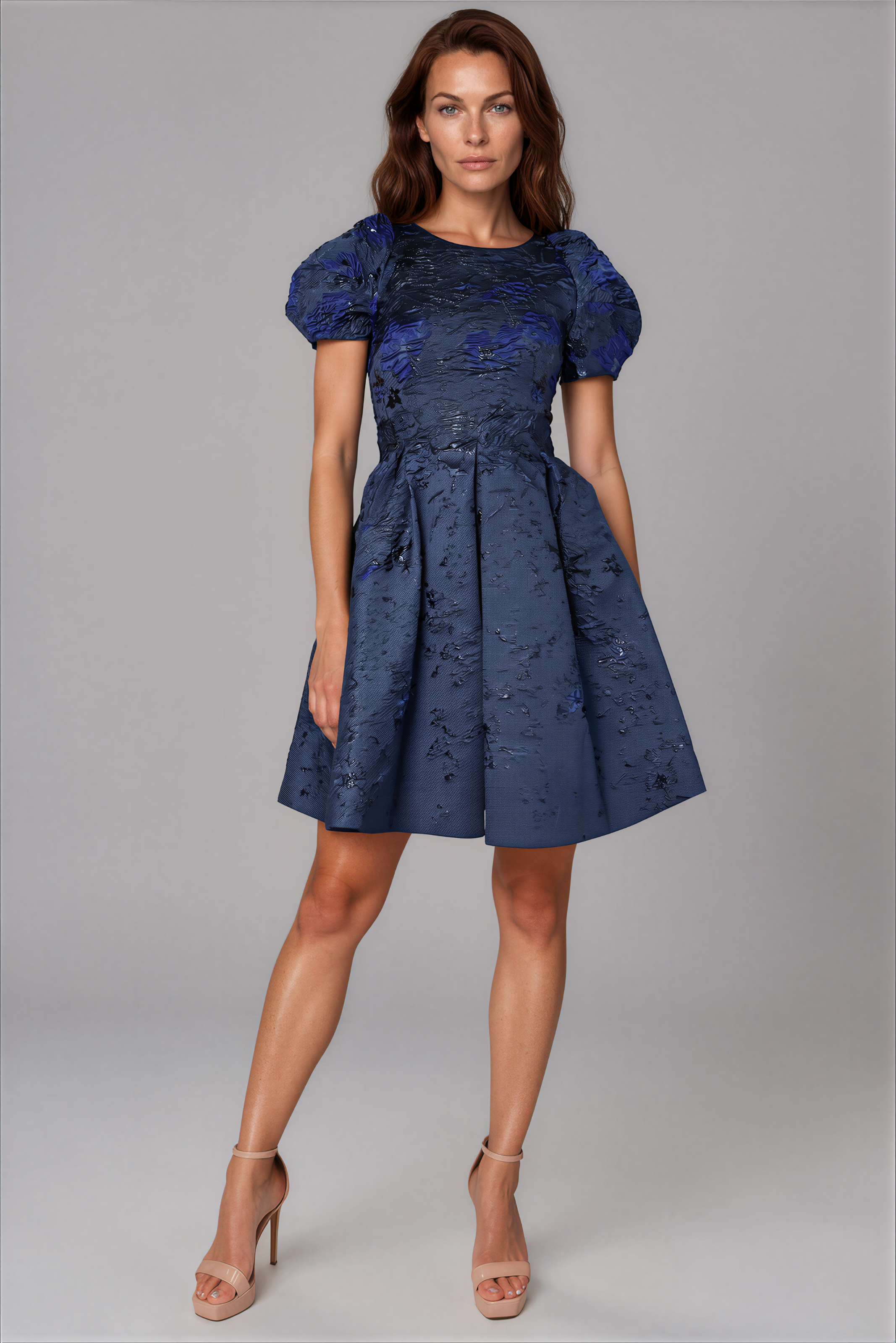 Puff Sleeve A-line Brocade Cocktail Cocktail Rene Ruiz Collection
