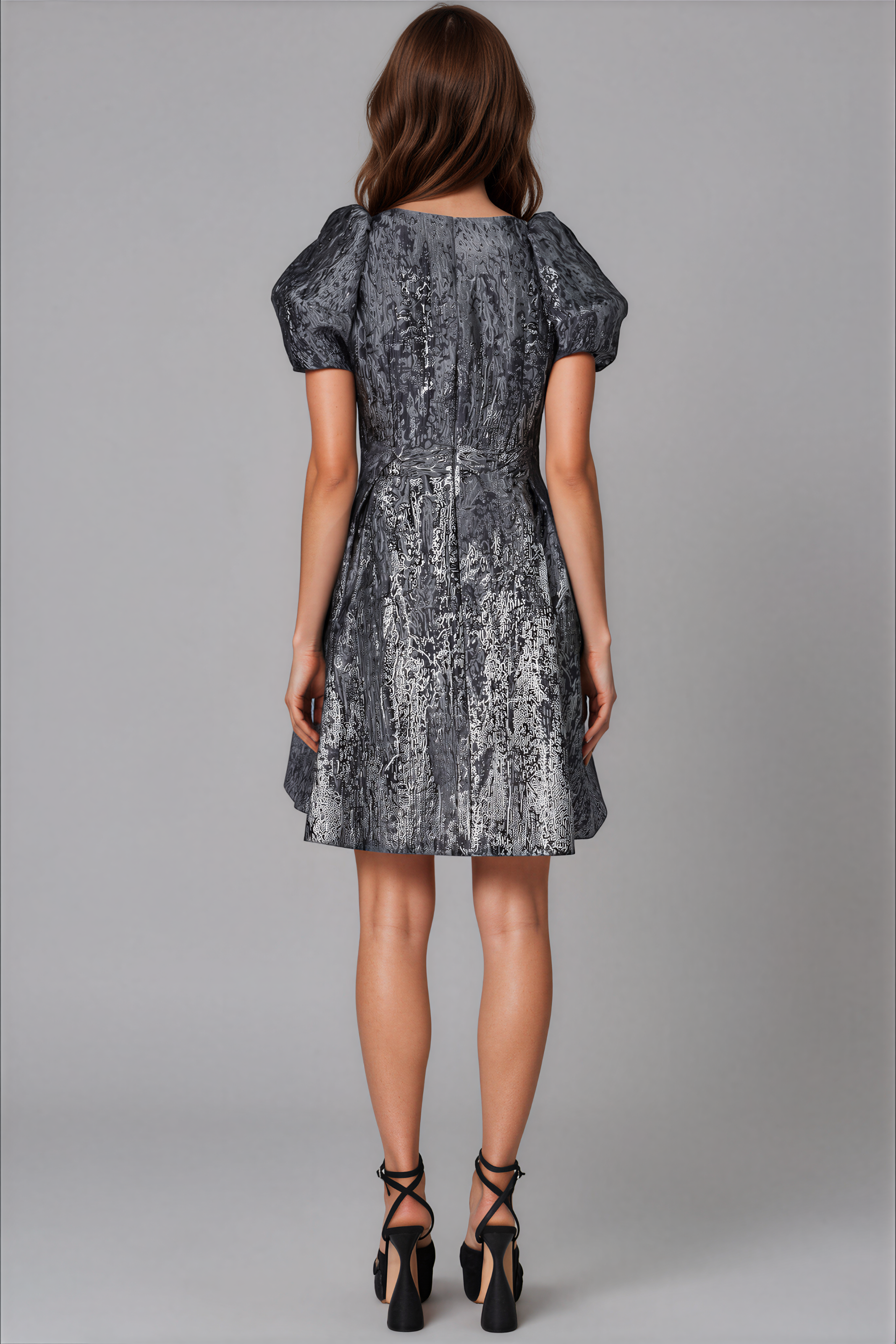 Puff Sleeve A-line Brocade Cocktail Cocktail Rene Ruiz Collection