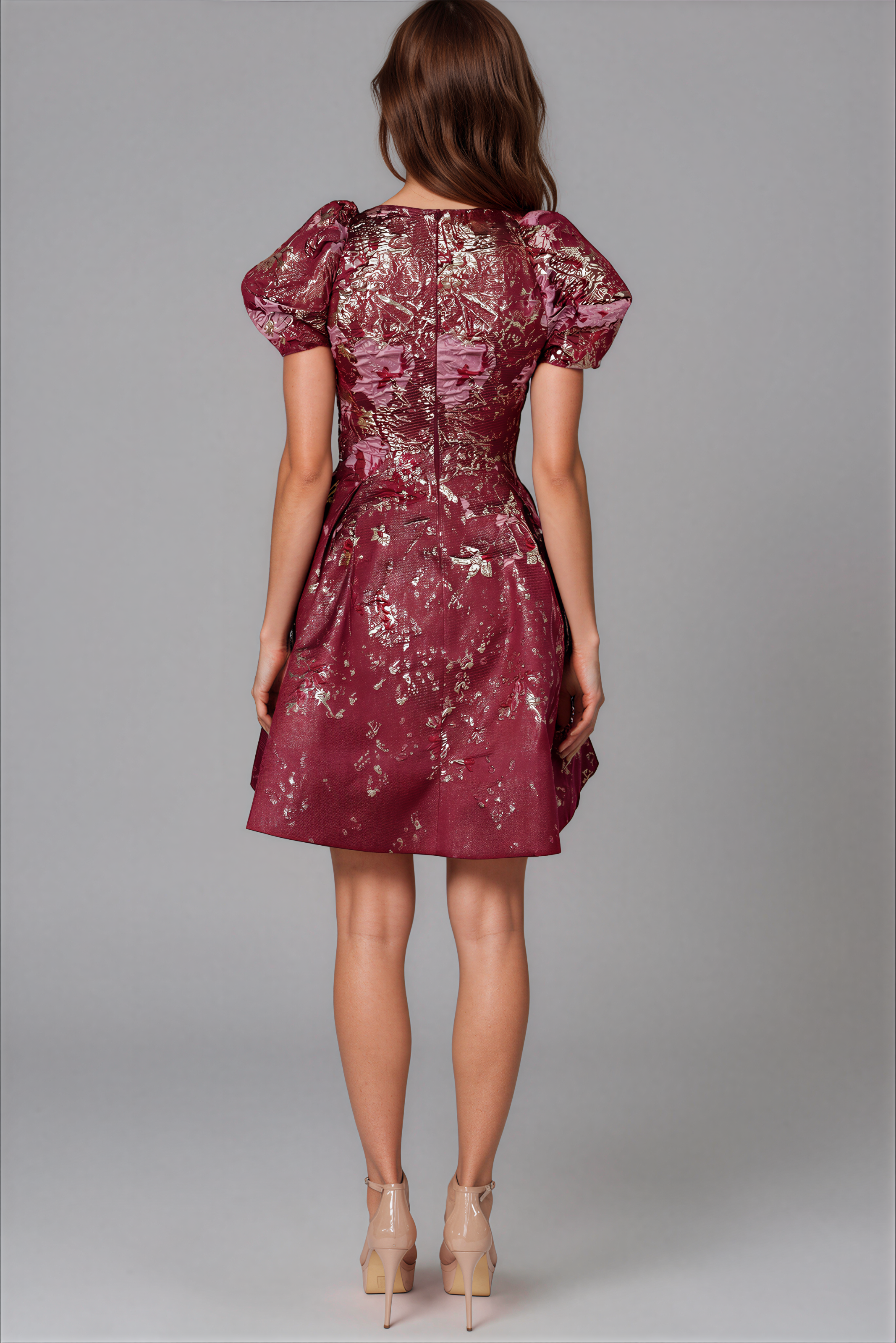 Puff Sleeve A-line Brocade Cocktail Cocktail Rene Ruiz Collection