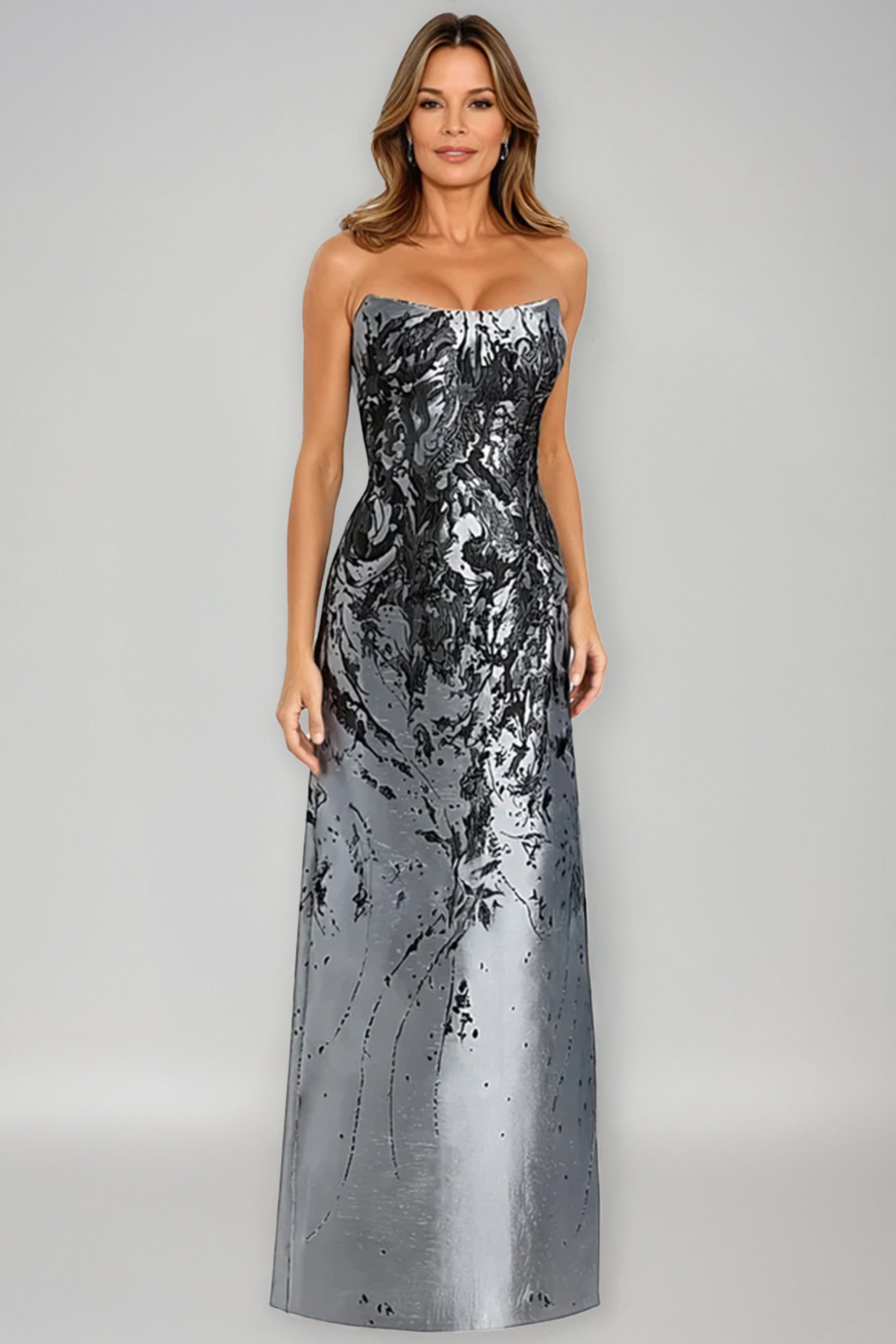 Swoop Neck Brocade Strapless A-Line Gown (MANHASSET STOCK) Gown Rene Ruiz Collection