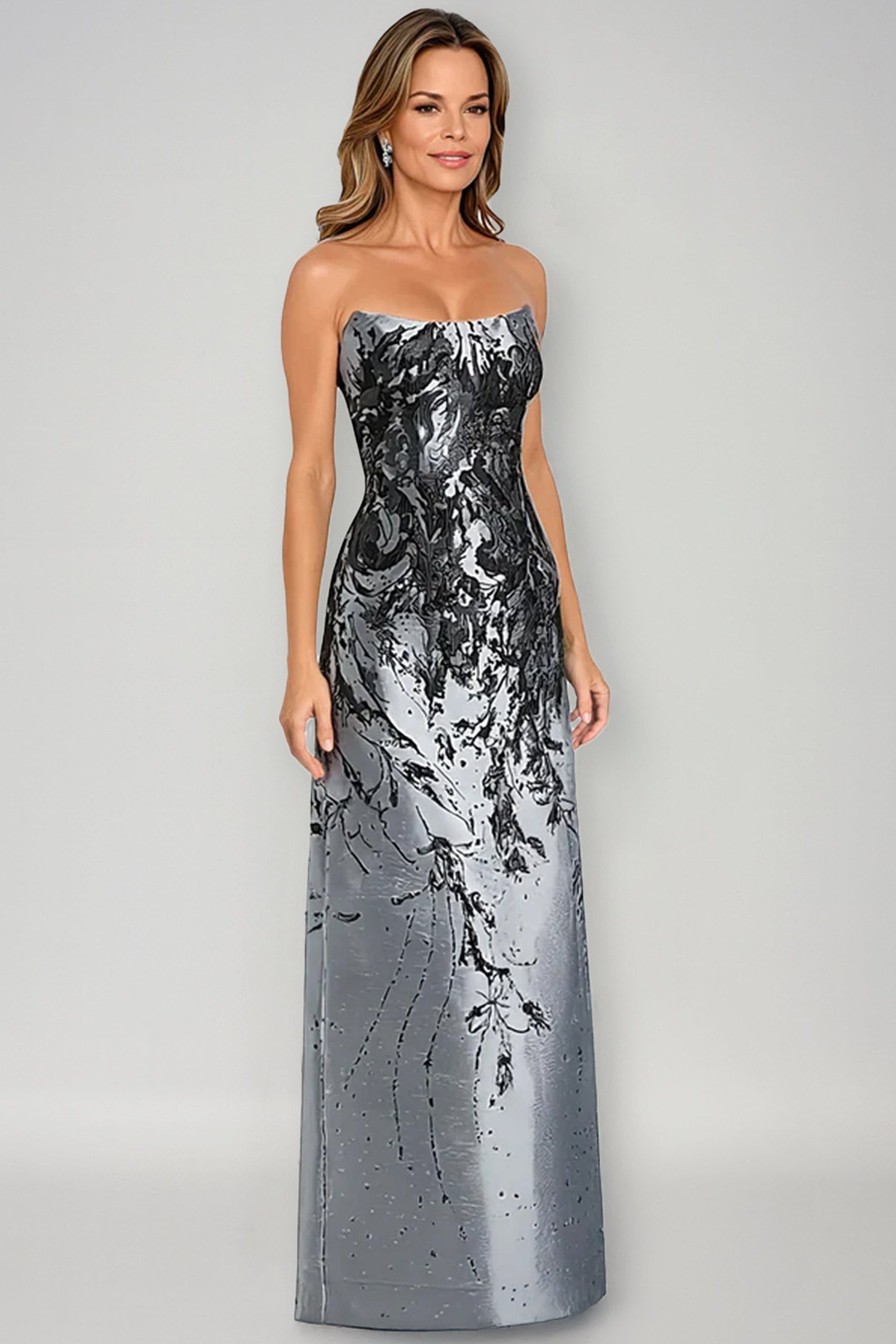 Swoop Neck Brocade Strapless A-Line Gown (MANHASSET STOCK) Gown Rene Ruiz Collection