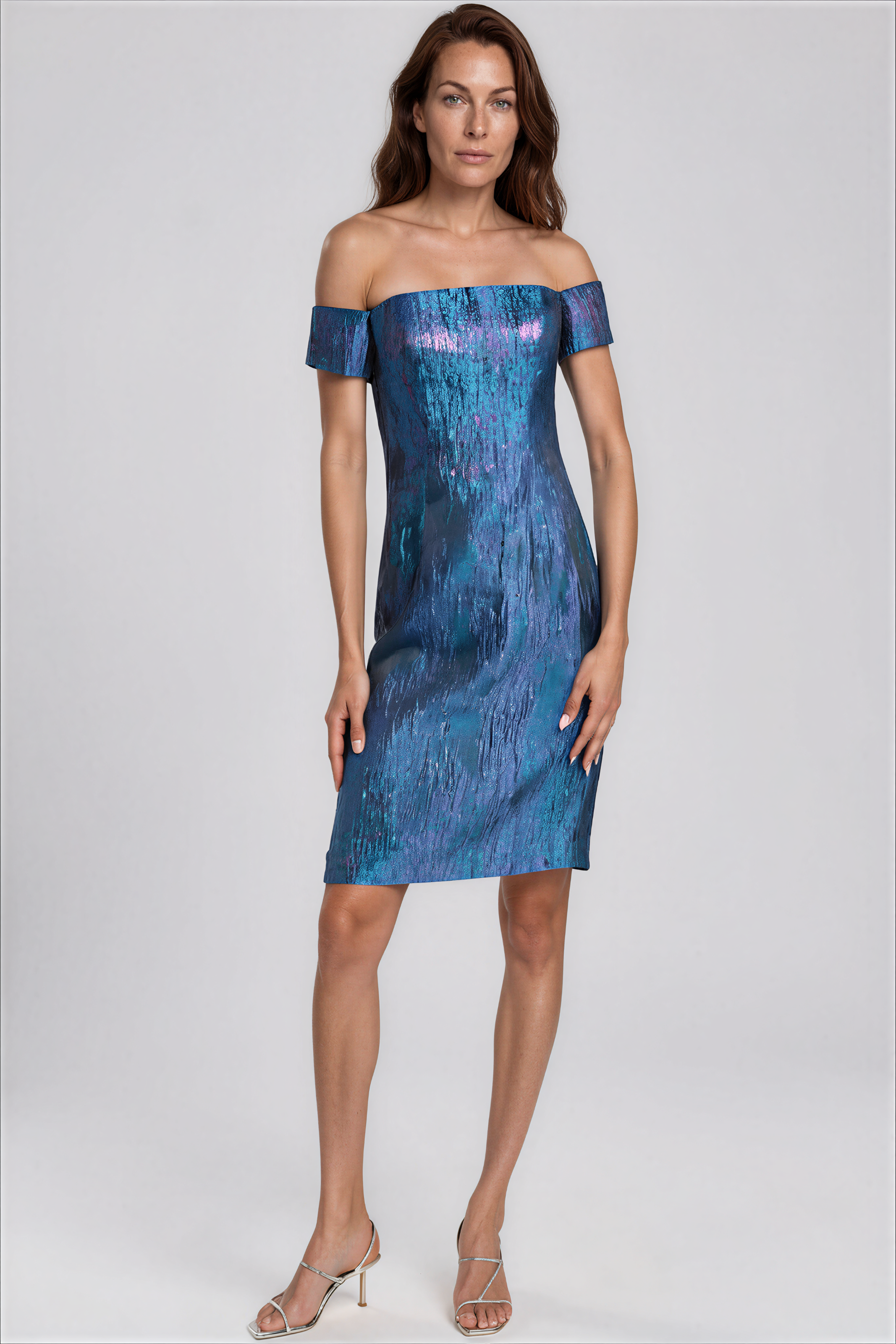 Off The Shoulder Jacquard Sheath Cocktail