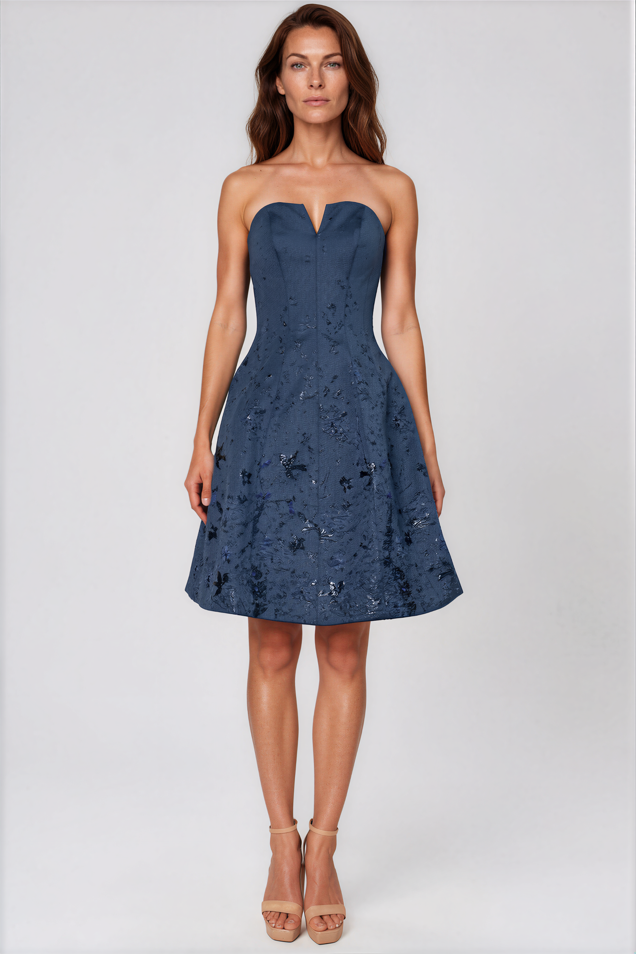 Strapless Textured Brocade A-Line Cocktail Cocktail Rene Ruiz Collection