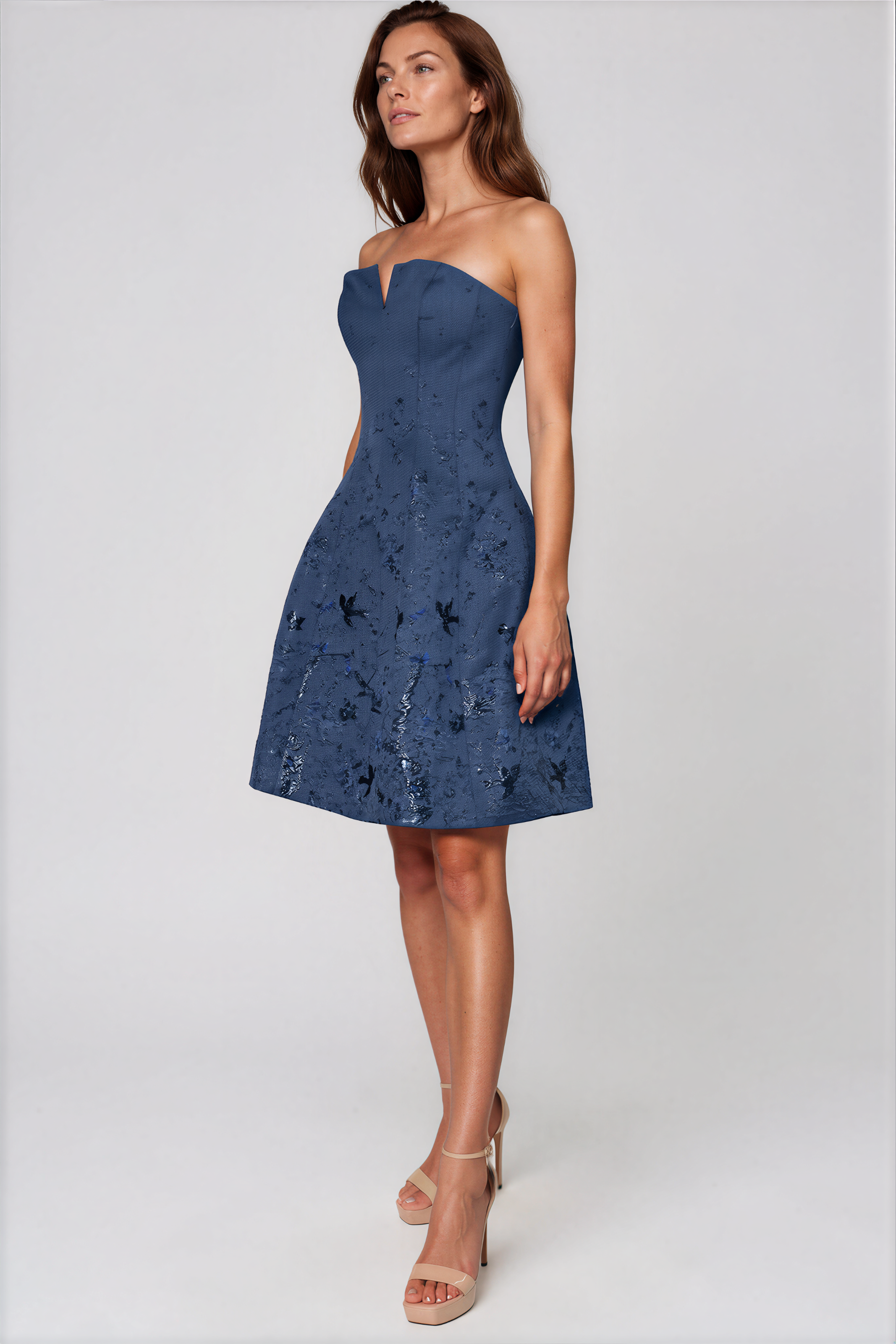 Strapless Textured Brocade A-Line Cocktail Cocktail Rene Ruiz Collection