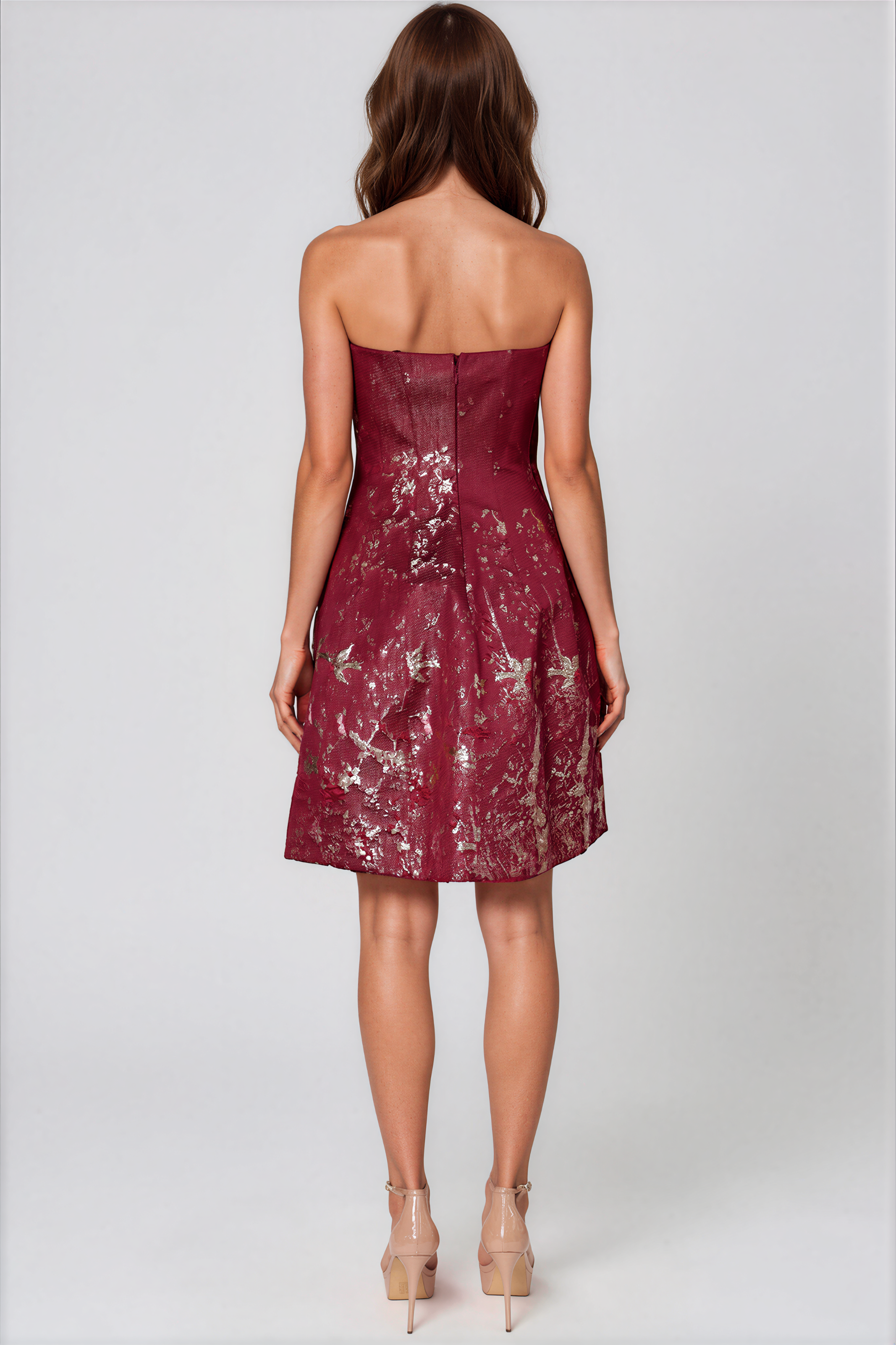 Strapless Textured Brocade A-Line Cocktail Cocktail Rene Ruiz Collection