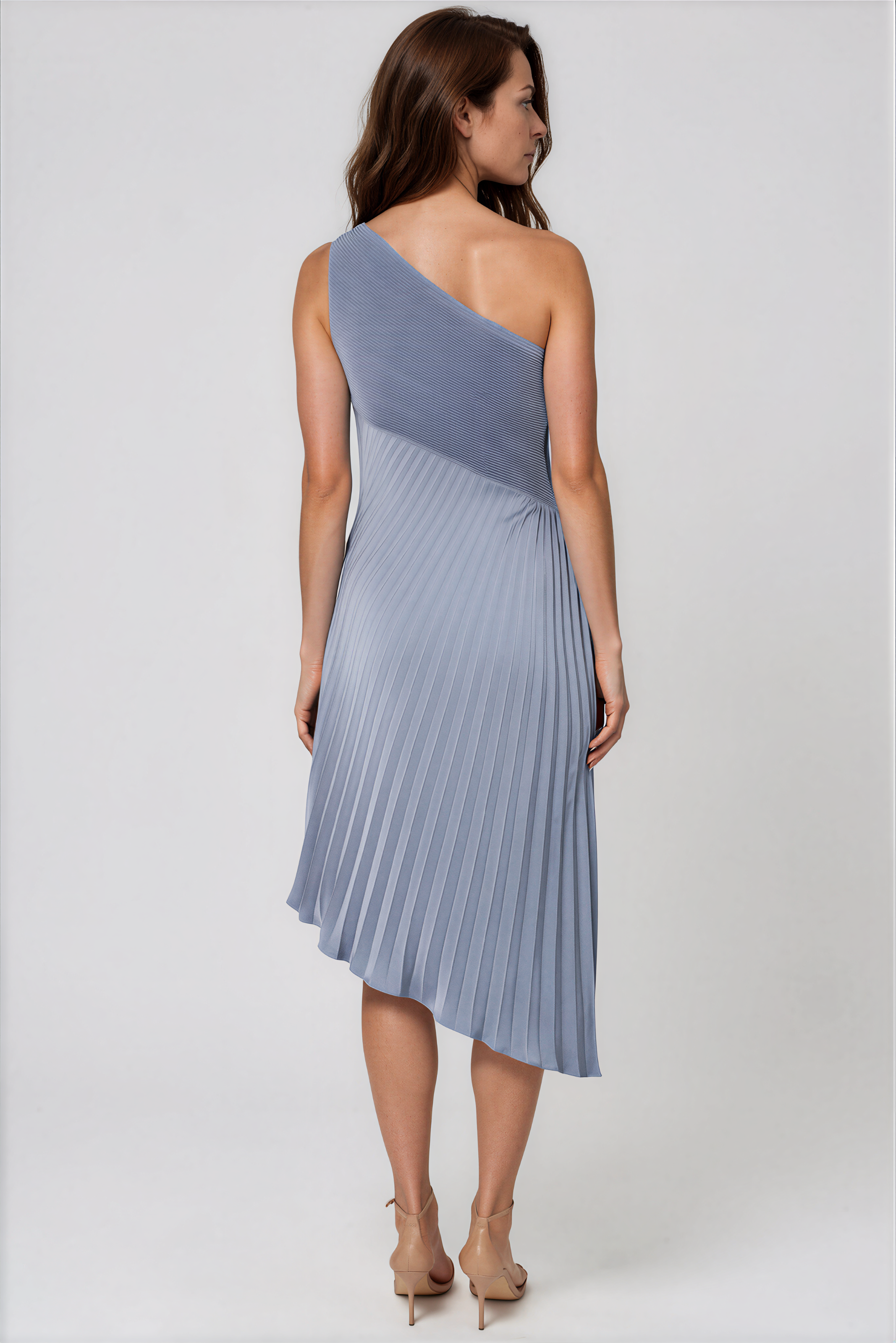 One Shoulder Pleated Asymmetric Hem Cocktail Cocktail Rene Ruiz Collection