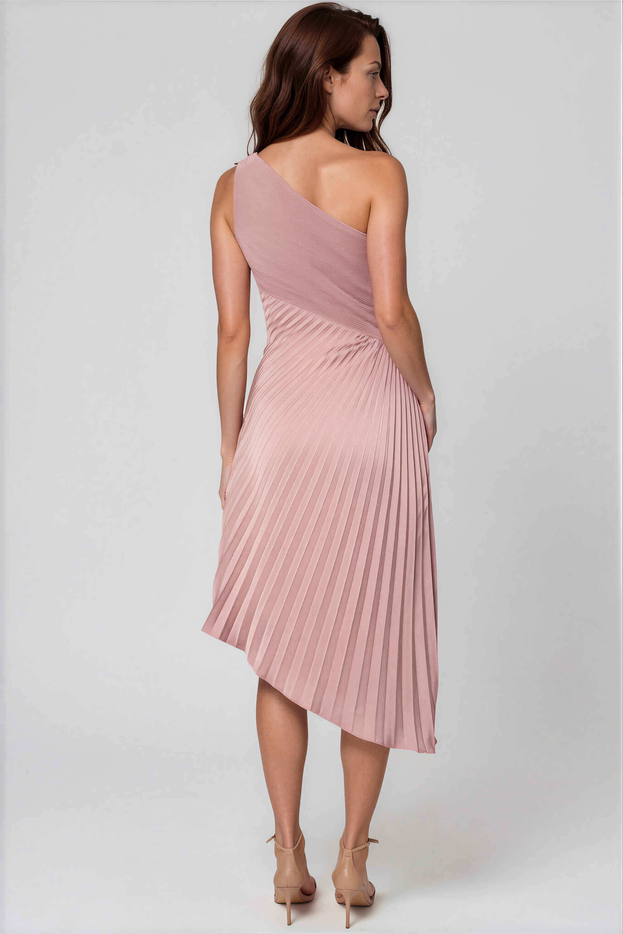 One Shoulder Pleated Asymmetric Hem Cocktail Cocktail Rene Ruiz Collection