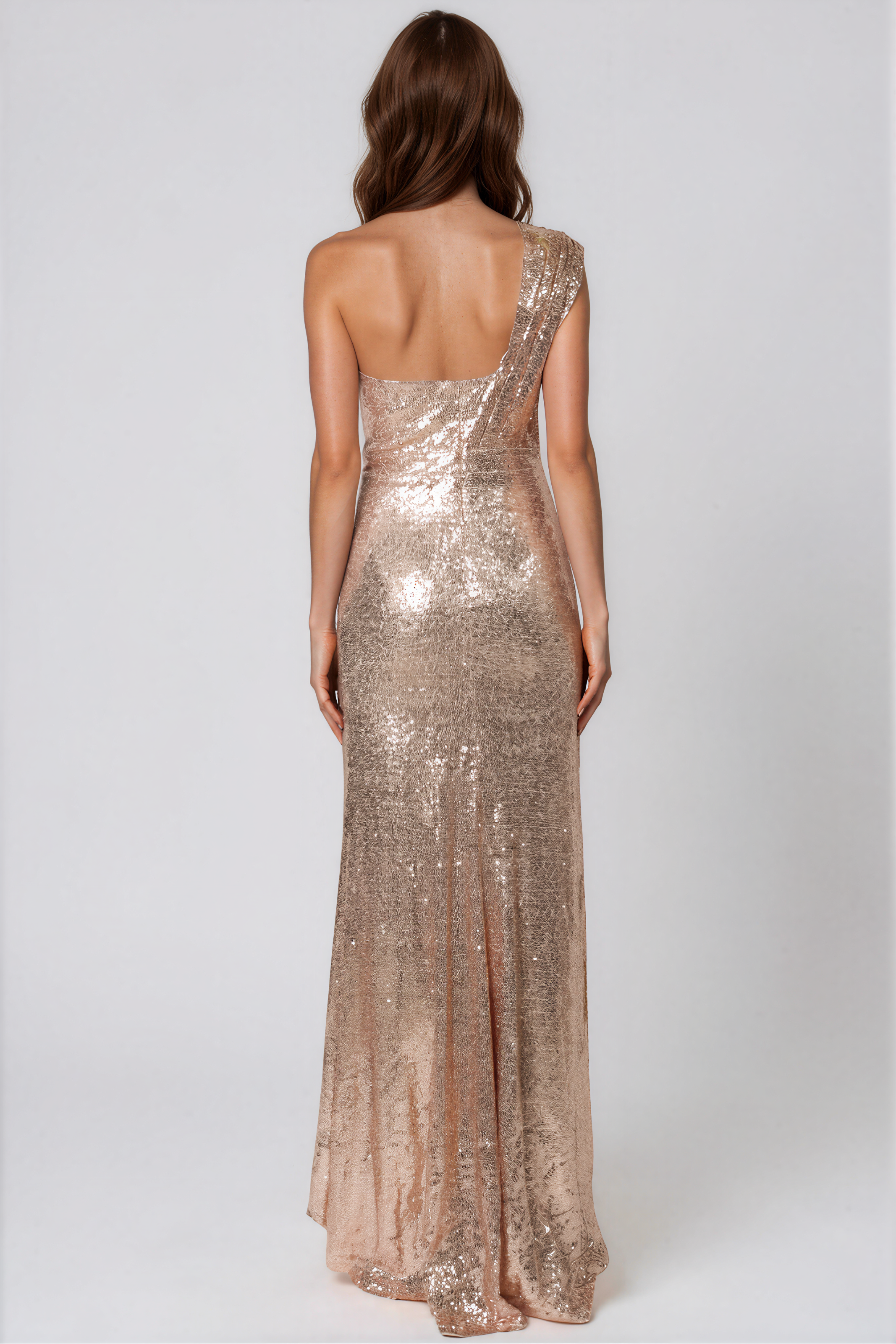 Asymmetric One Shoulder Sweetheart Sequin Gown Gown Rene Ruiz Collection