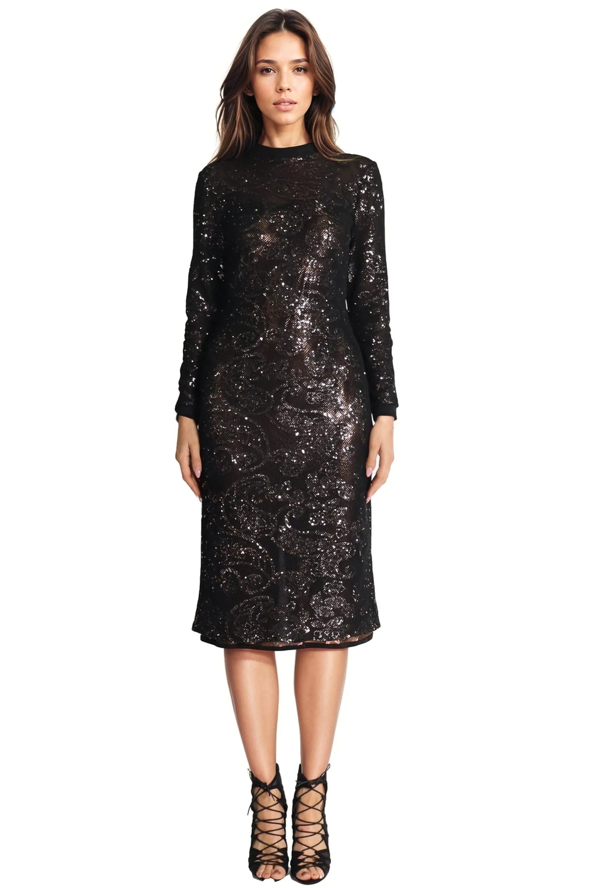 Long Sleeve Sequin Cocktail Cocktail Rene Ruiz Collection