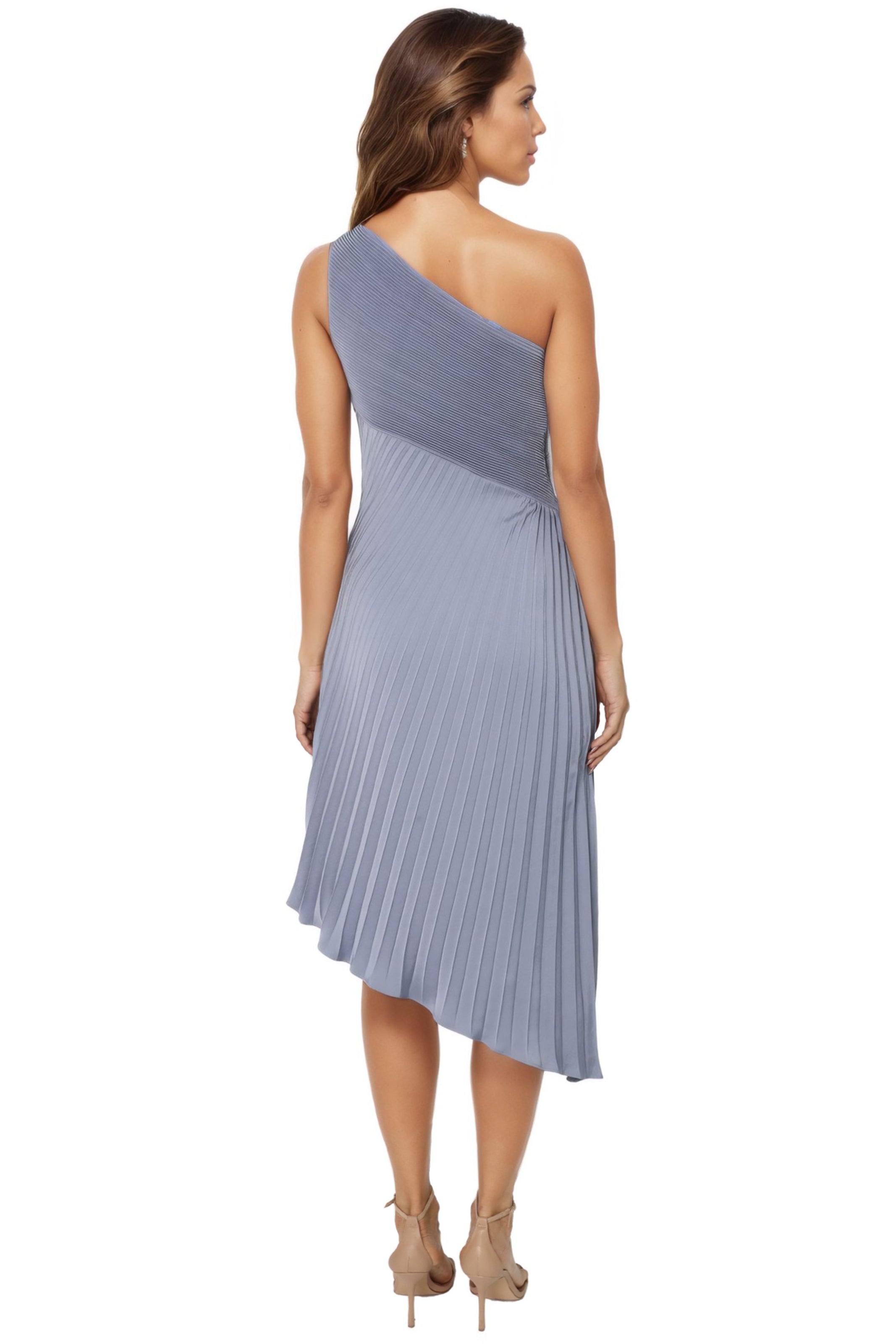 One Shoulder Pleated Asymmetric Hem Cocktail Cocktail Rene Ruiz Collection