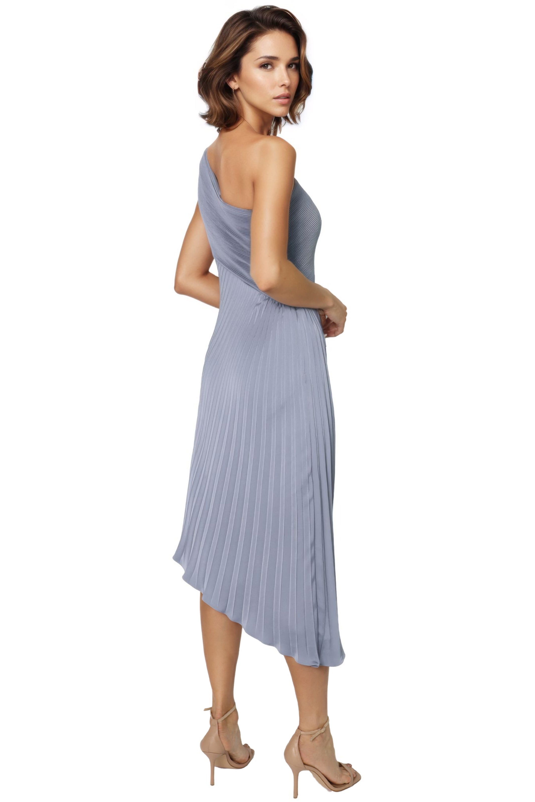 One Shoulder Pleated Asymmetric Hem Cocktail Cocktail Rene Ruiz Collection