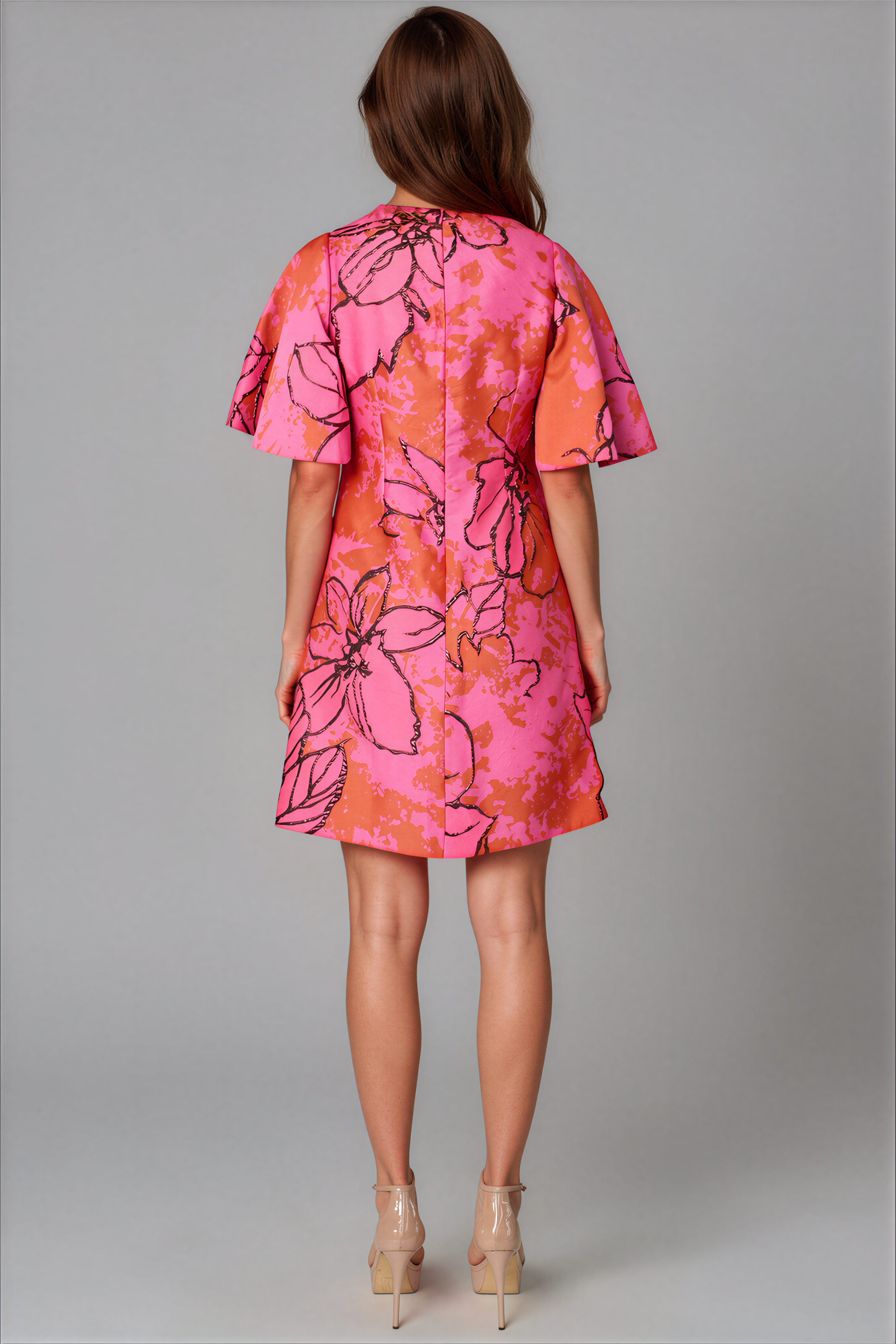 Floral Brocade Flare Sleeve A-line Cocktail Cocktail Rene Ruiz Collection