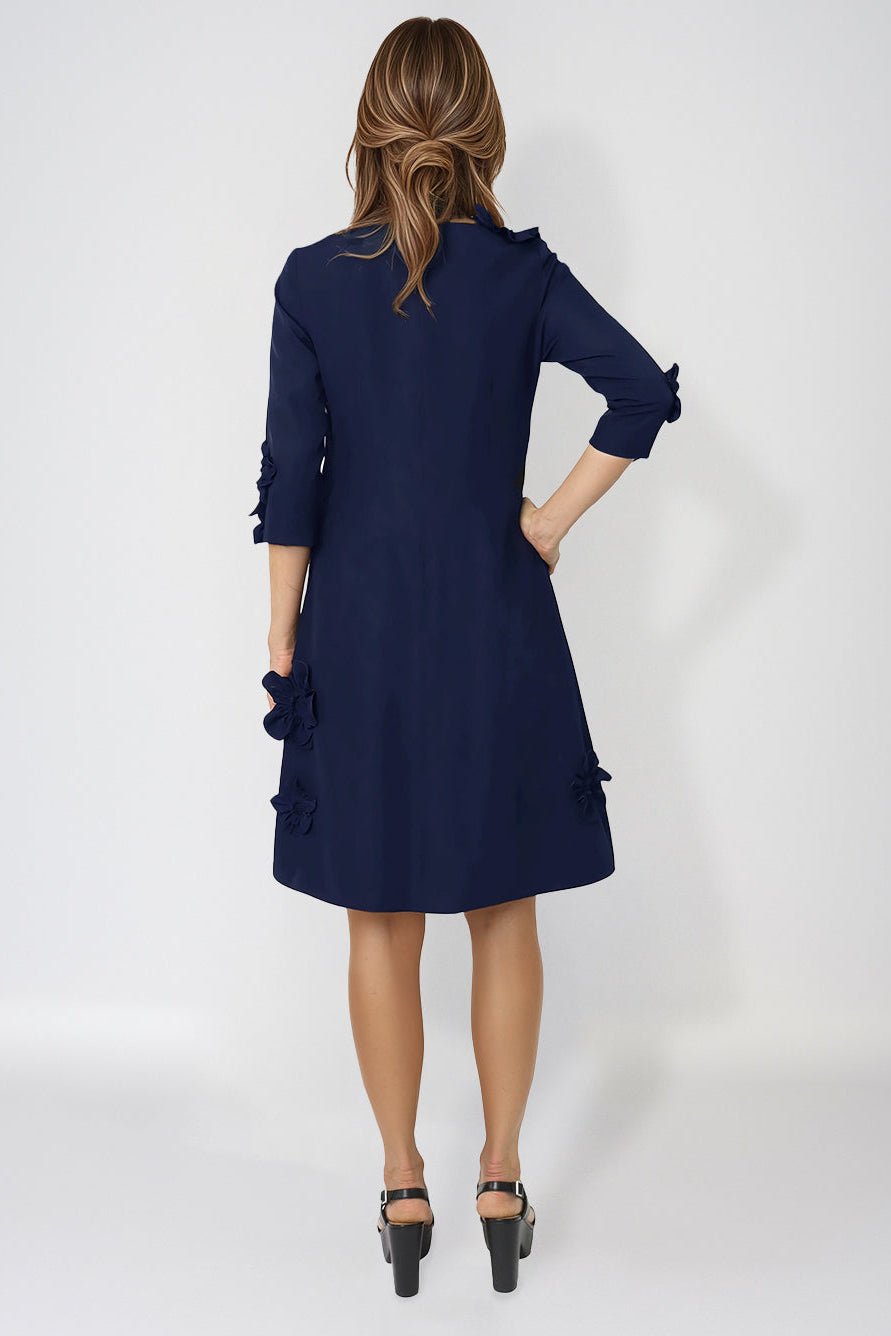 3/4 Sleeve Crepe Floral Applique A-Line Cocktail Cocktail Rene Ruiz Collection