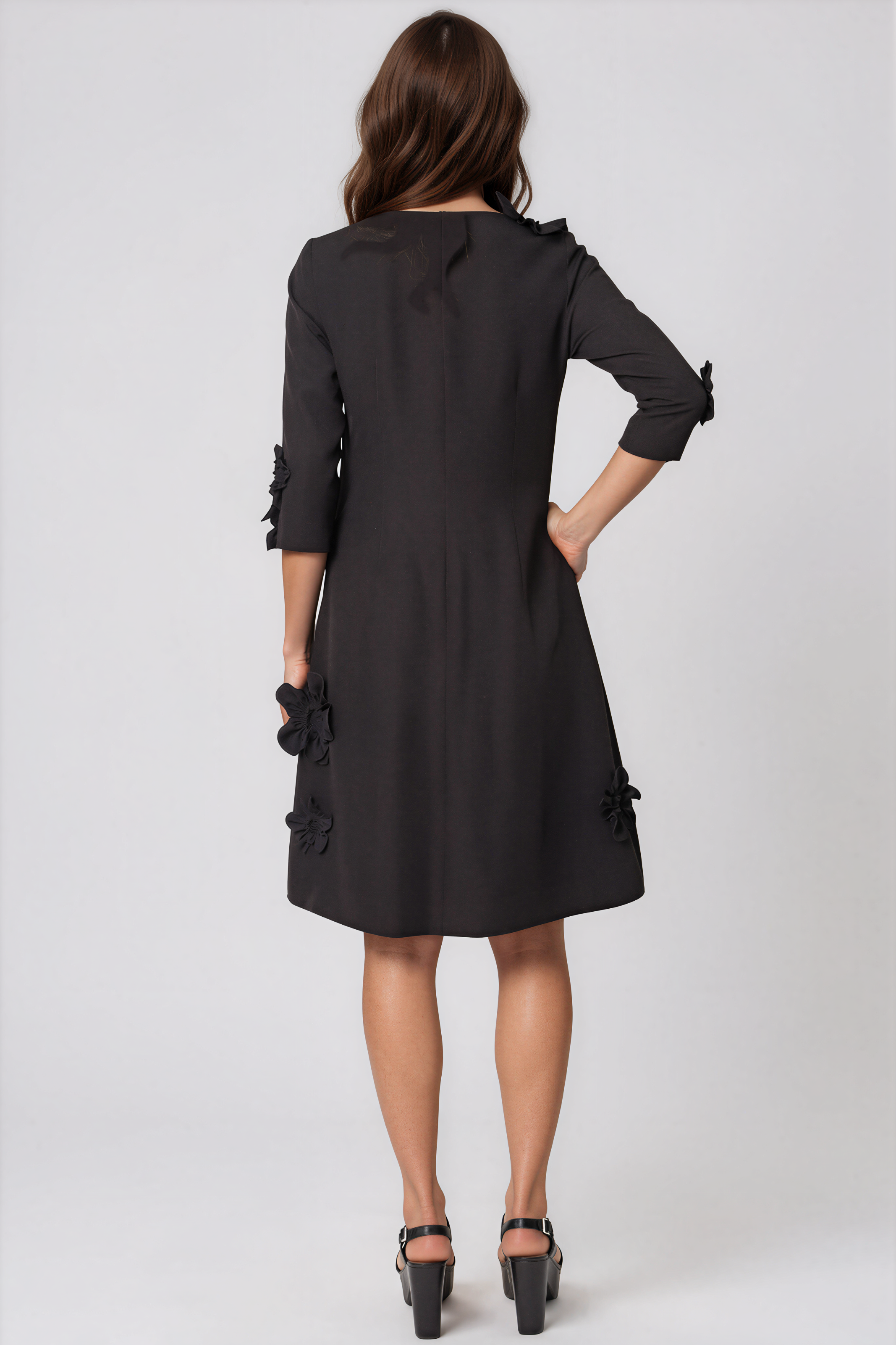 3/4 Sleeve Crepe Floral Applique A-Line Cocktail Cocktail Rene Ruiz Collection