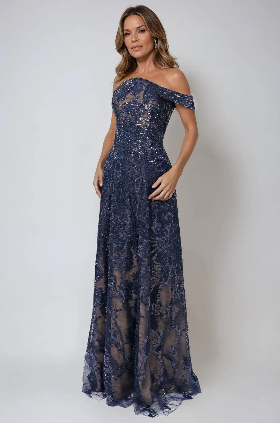 Floral Embroidered Off The Shoulder A-Line Gown