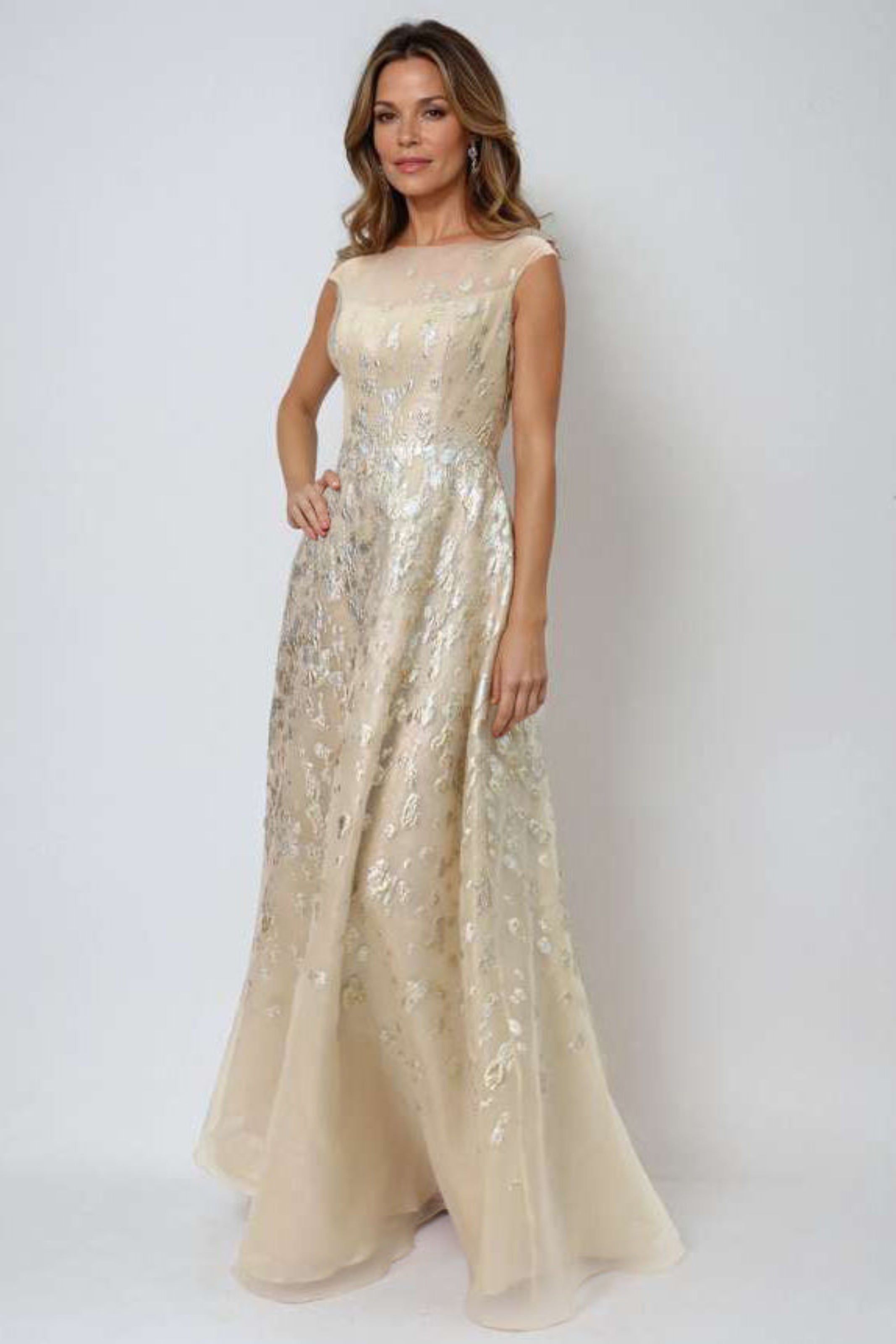 Fil Coupe Illusion Neckline A-Line Gown Gown Rene Ruiz Collection