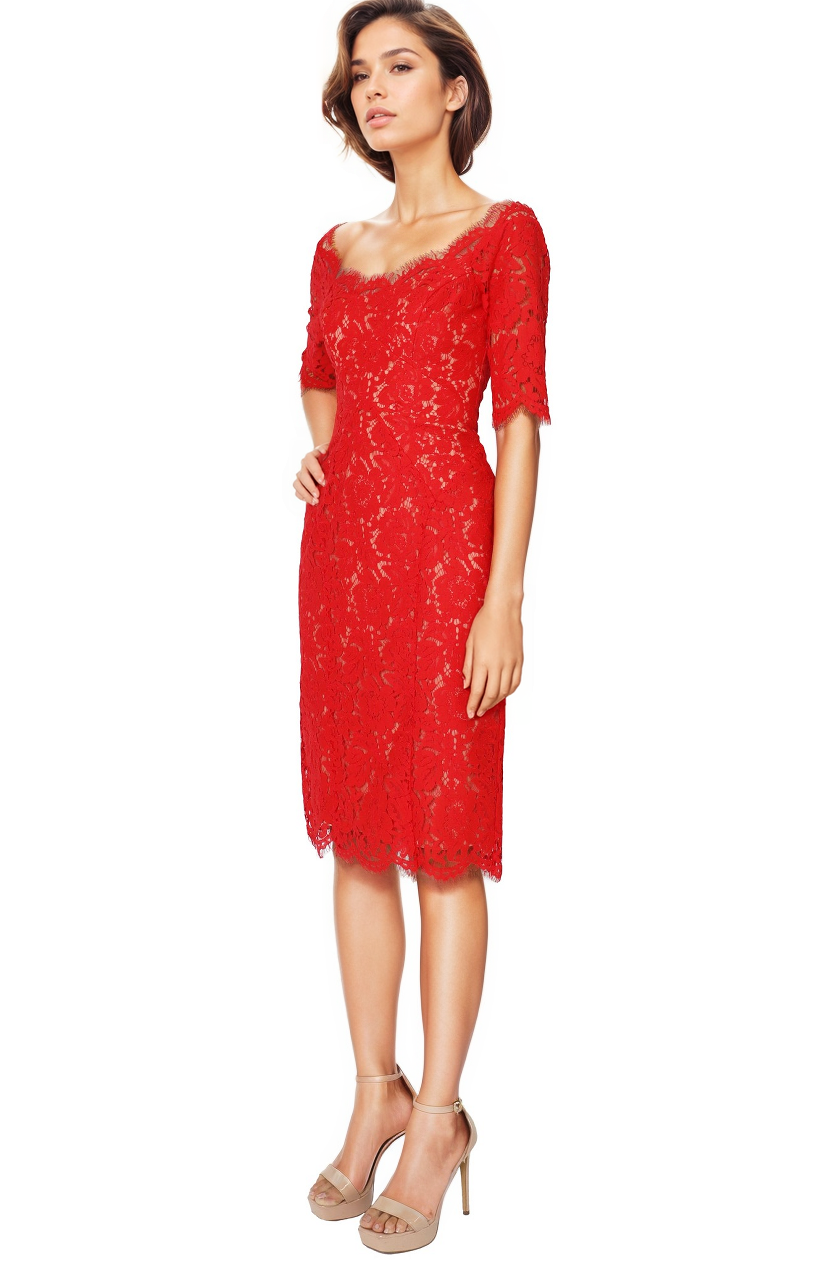 3/4 Sleeve Illusion Lace Cocktail Cocktail Rene Ruiz Collection