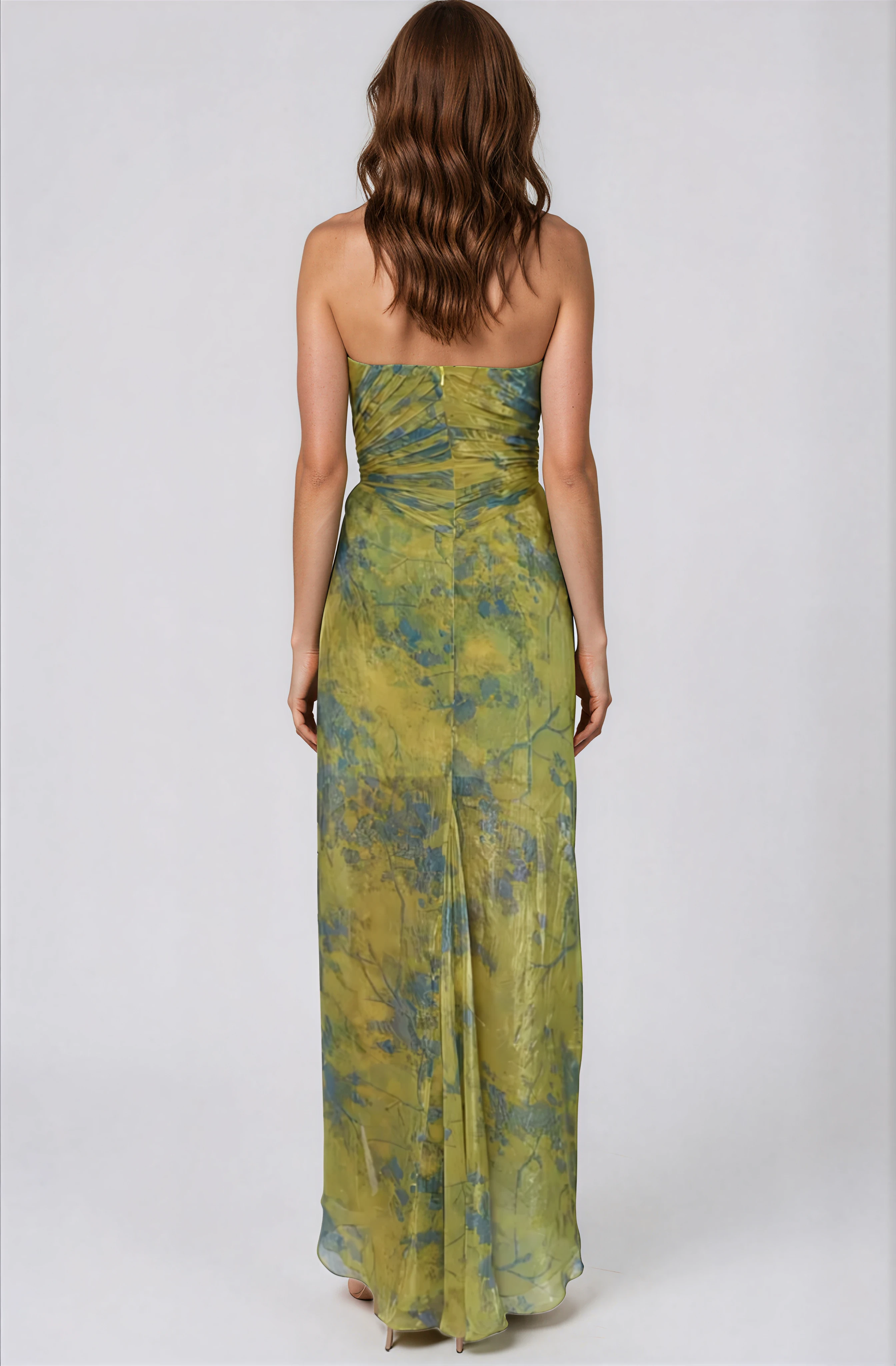 Strapless Chiffon Printed Gown Gown Rene Ruiz Collection