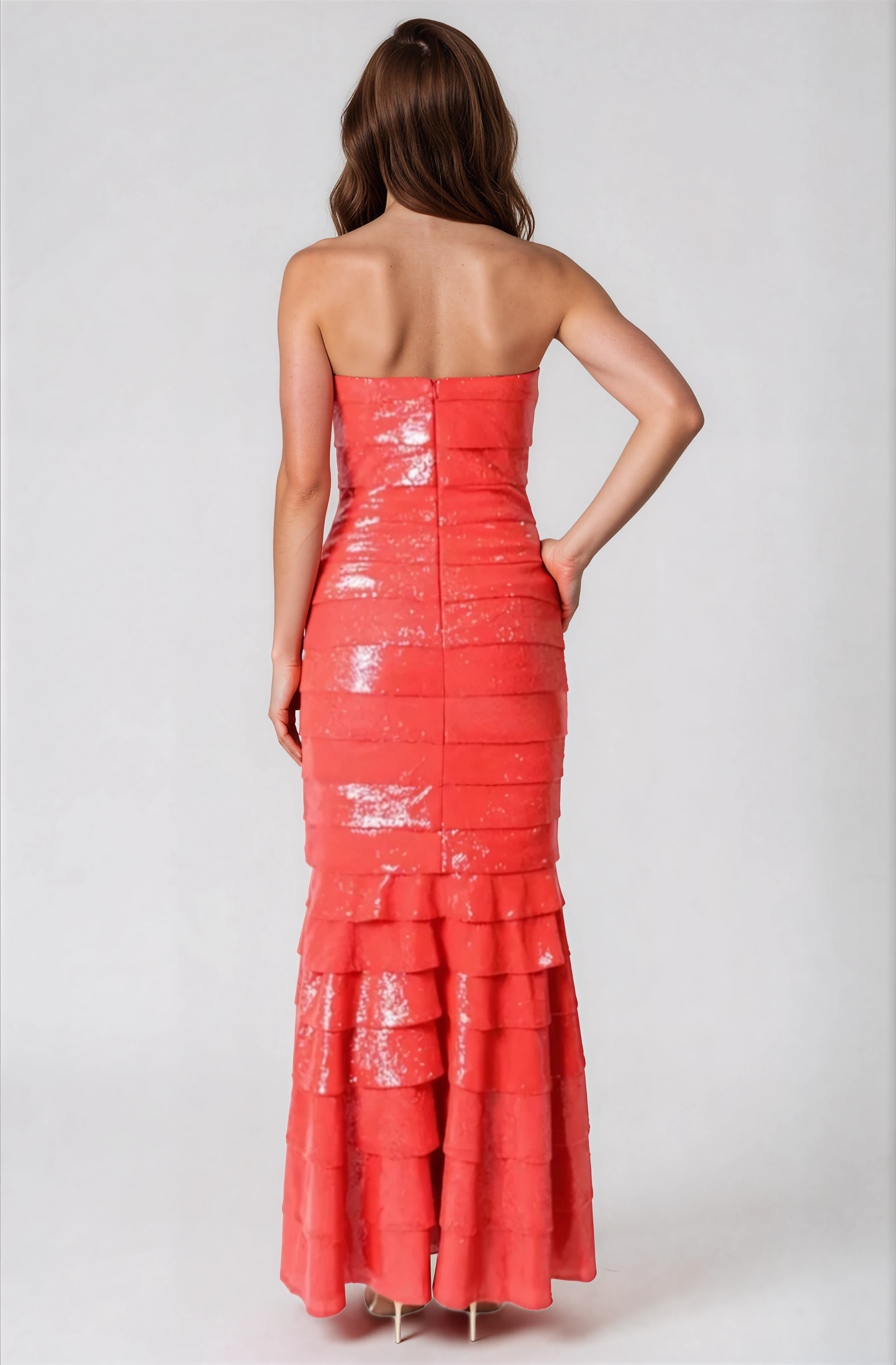Strapless Sequin Tiered Zip Off Gown Gown Rene Ruiz Collection