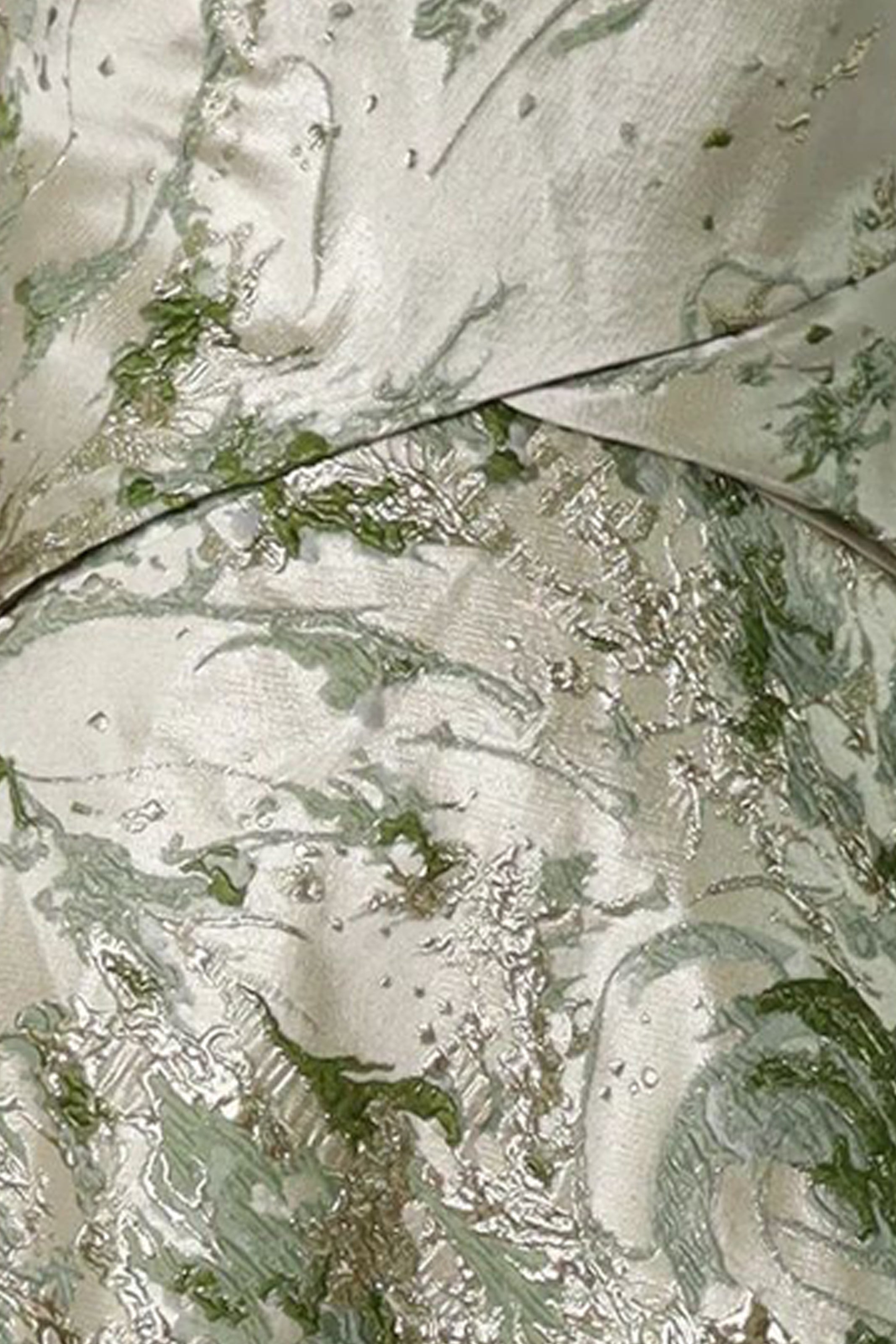 One Shoulder Brocade Metallic A-Line Gown