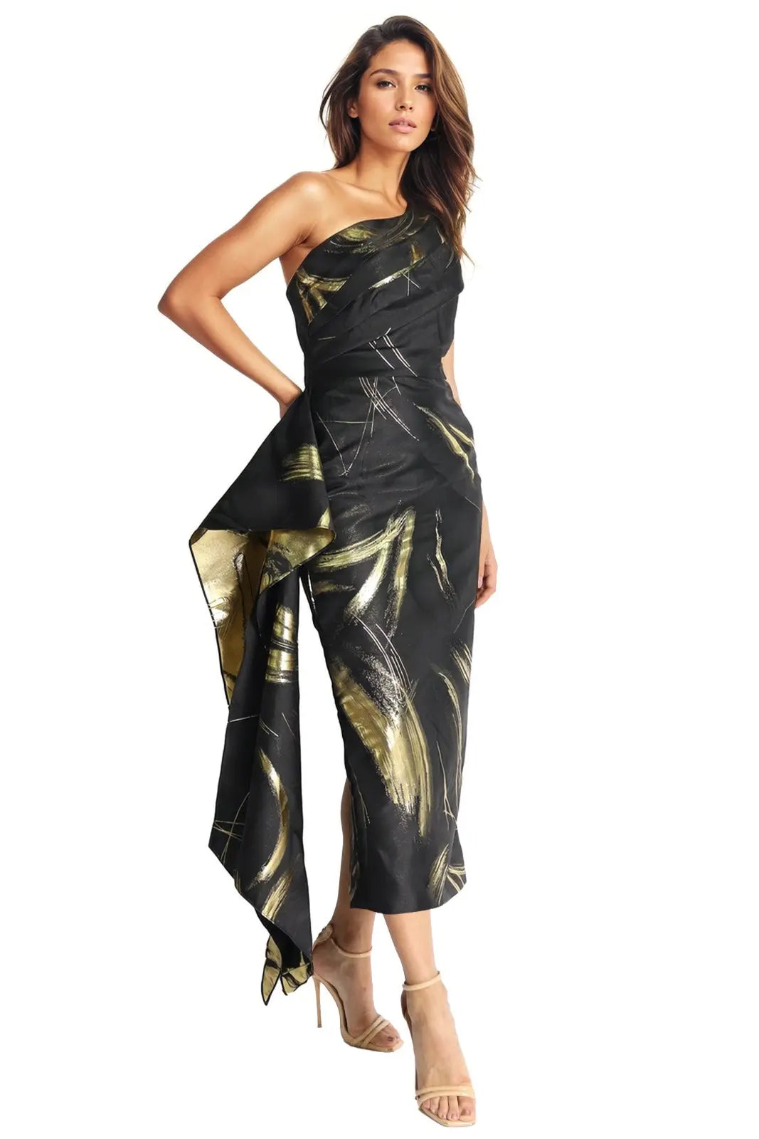 One Shoulder Draped Cocktail Cocktail Rene Ruiz Collection