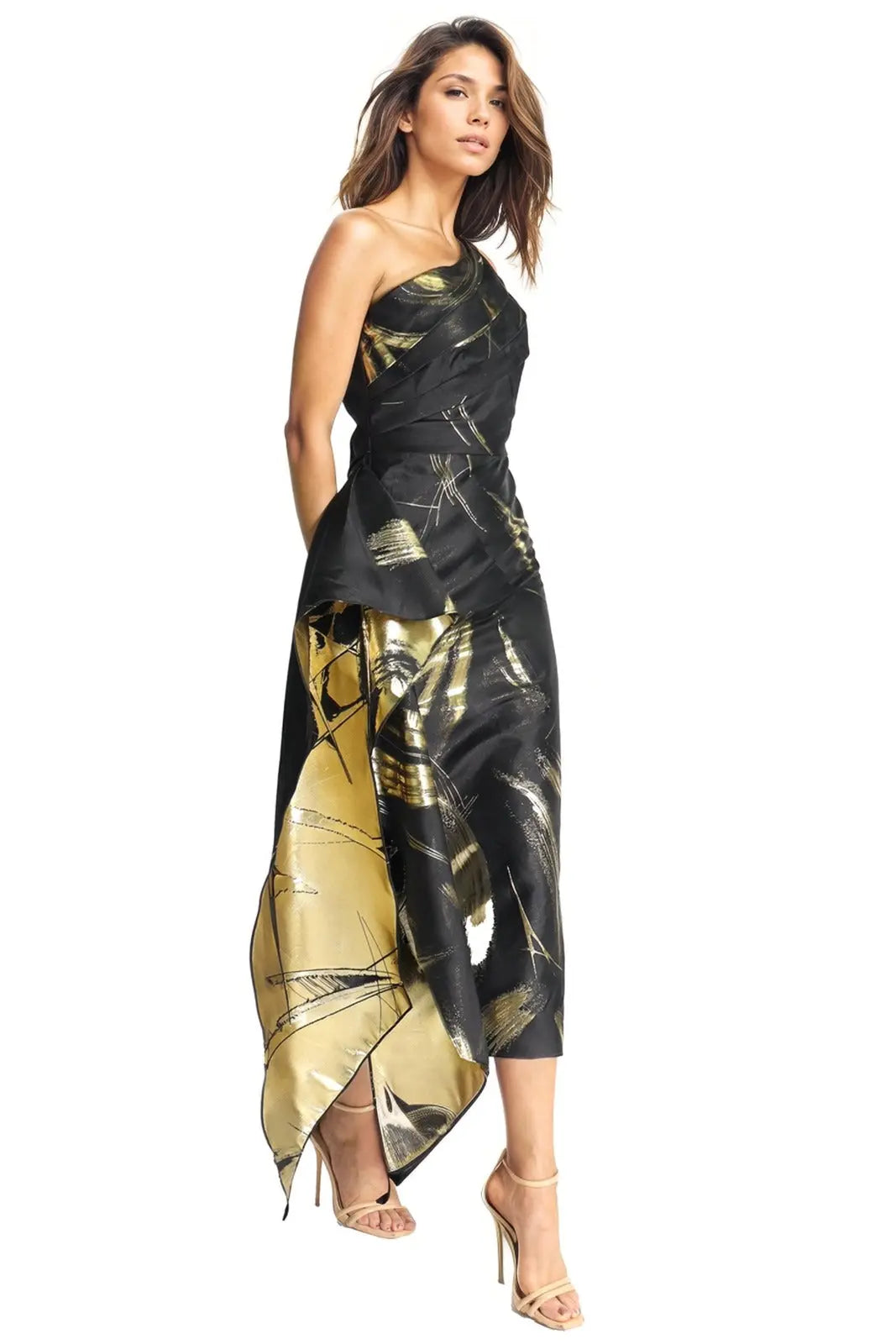 One Shoulder Draped Cocktail Cocktail Rene Ruiz Collection