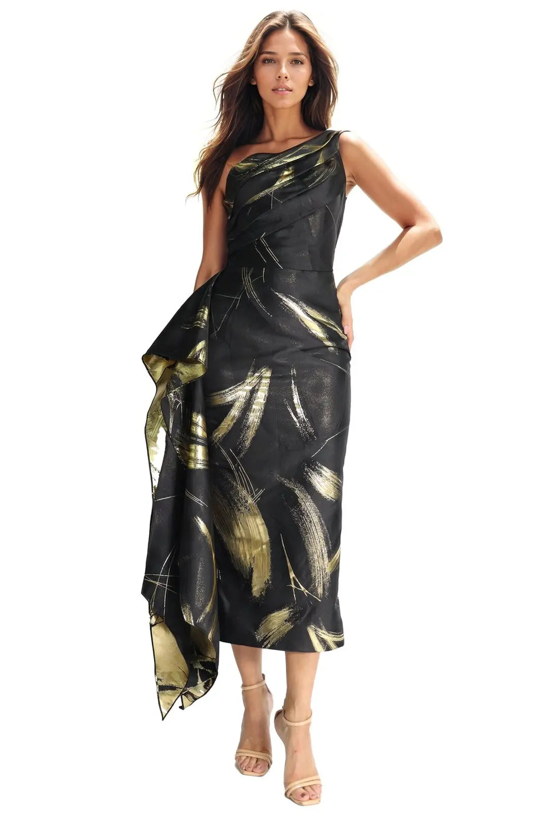 One Shoulder Draped Cocktail Cocktail Rene Ruiz Collection