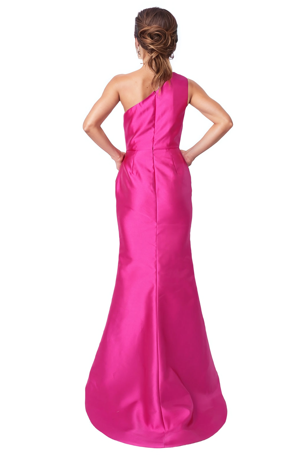 One Shoulder Draped Fit and Flare Mikado Gown Rene Ruiz Collection