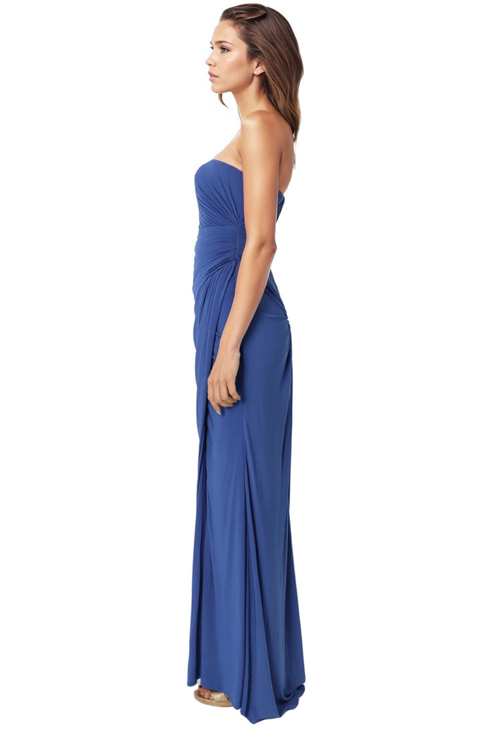 Strapless Pleated Wrap Around A-Line Gown Rene Ruiz Collection