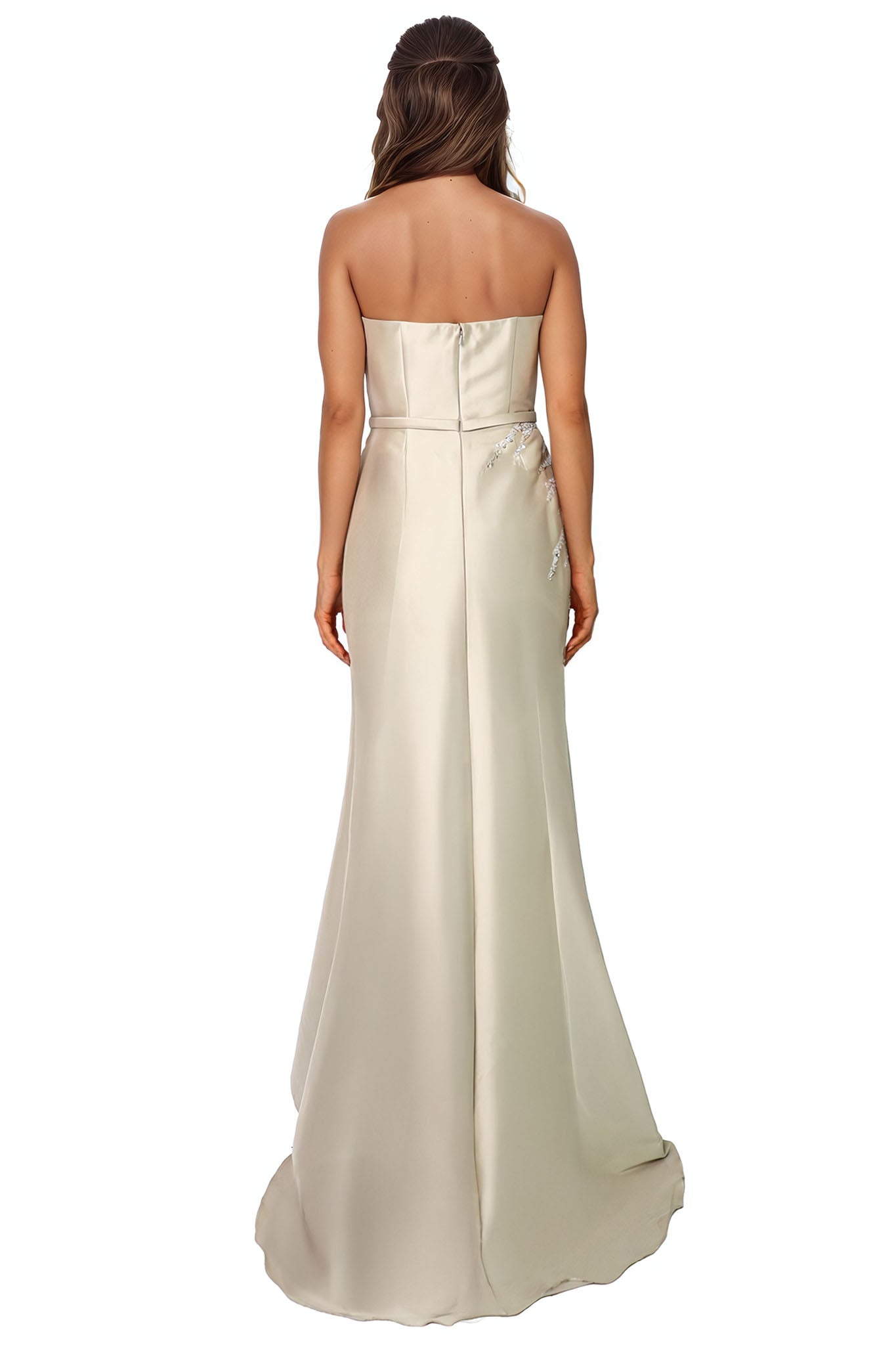 Strapless Metallic Bead Embellished Gown Gown Rene Ruiz Collection