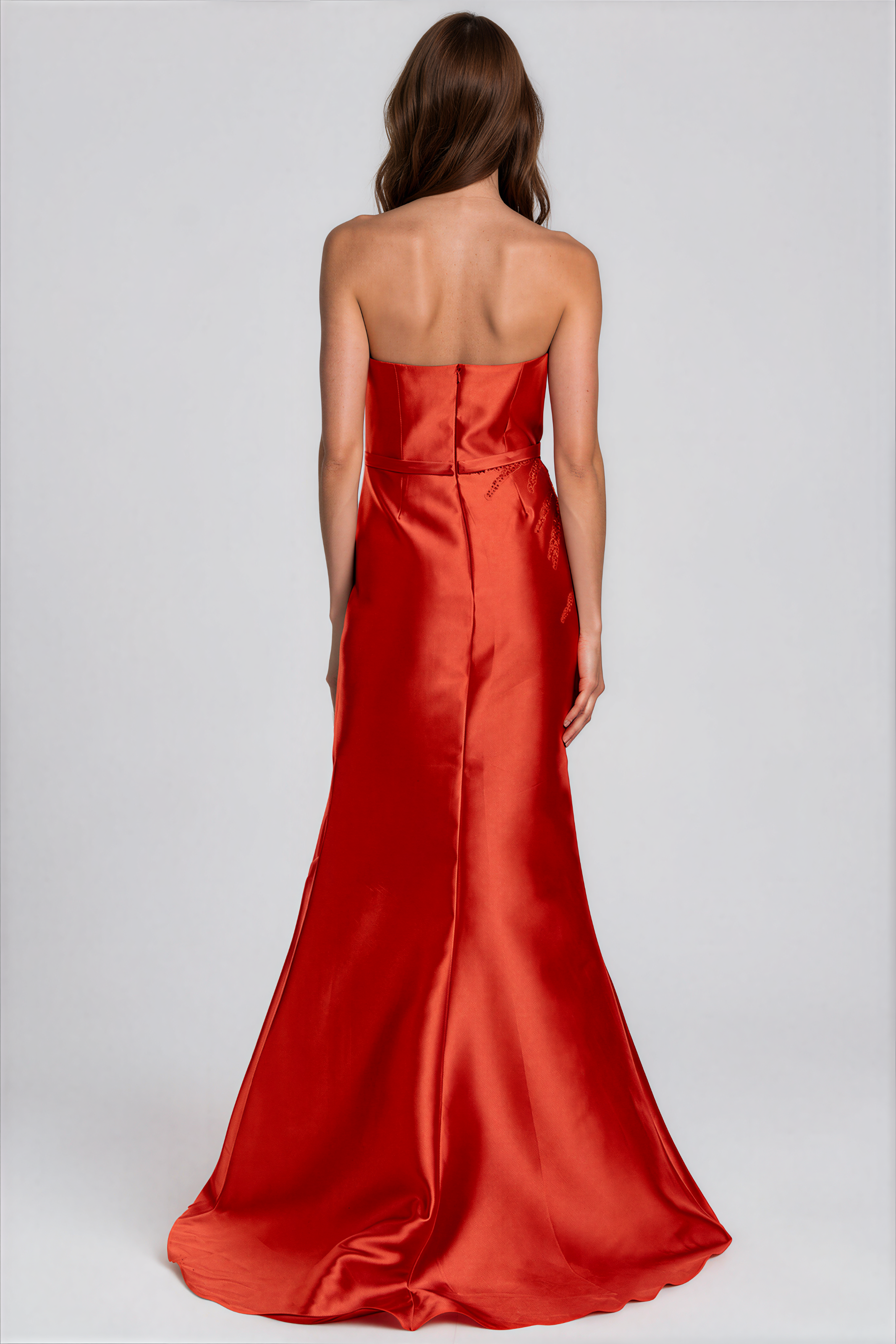 Strapless Metallic Bead Embellished Gown Gown Rene Ruiz Collection