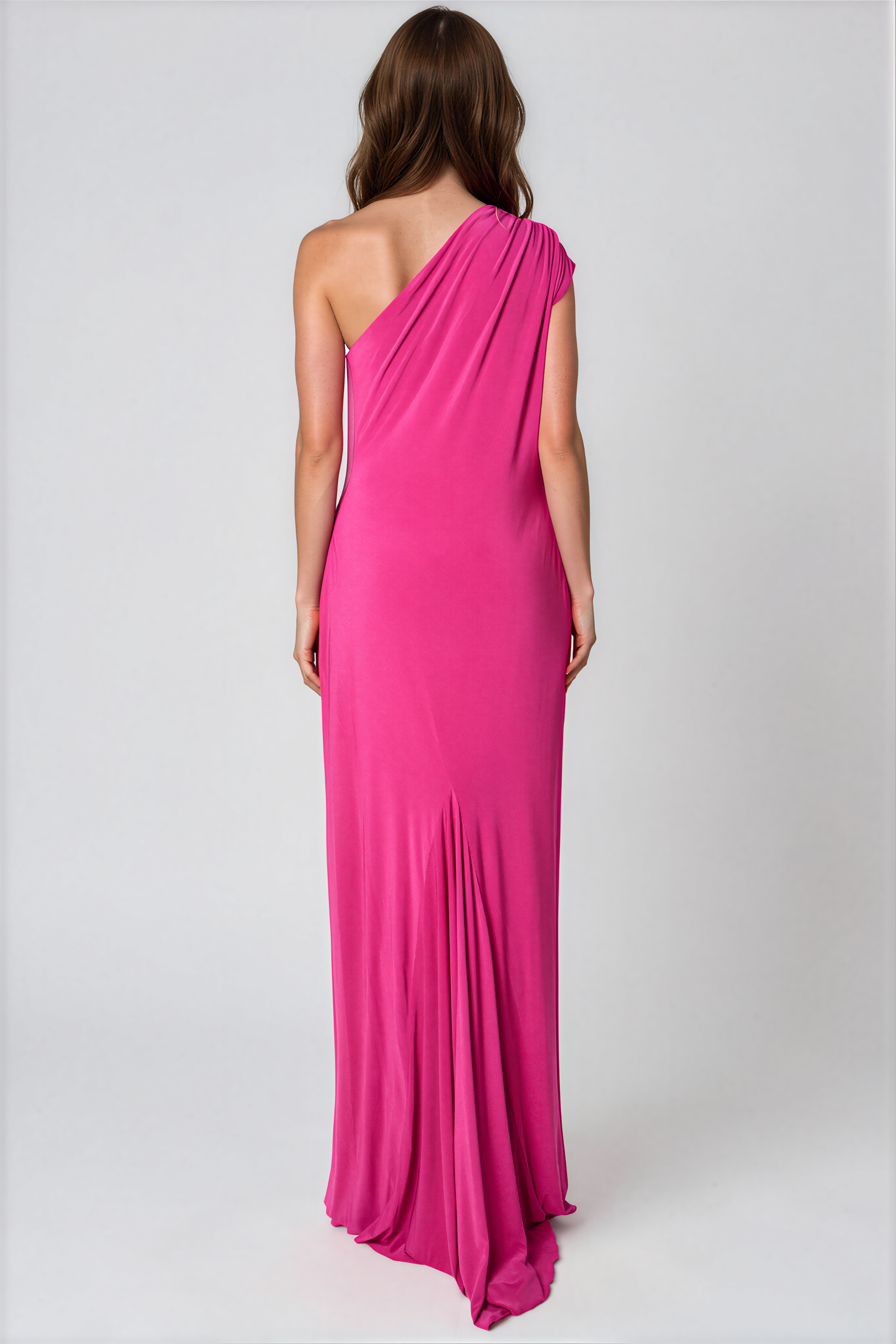 One-Shoulder Stretch Column Gown Gown Rene Ruiz Collection