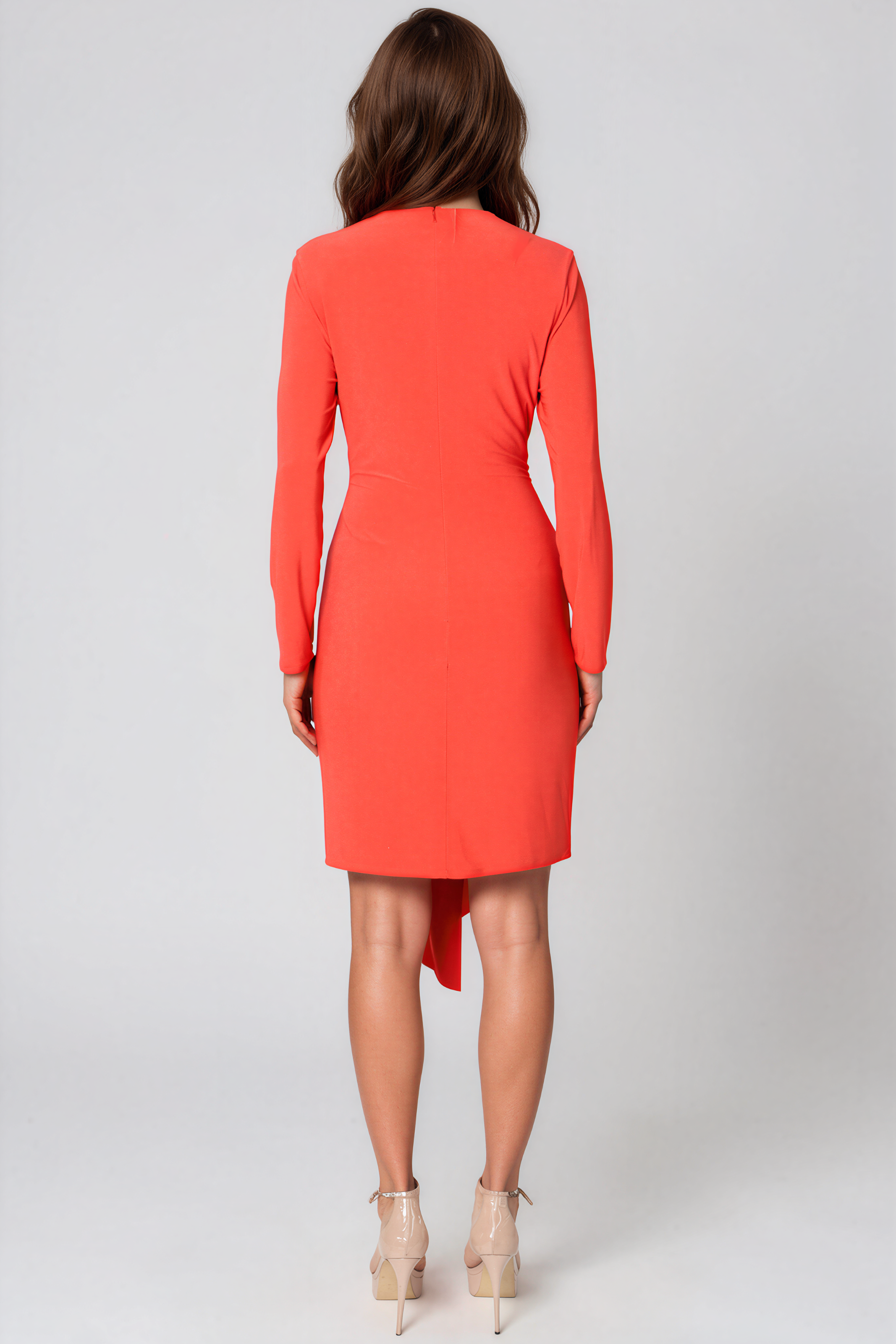 Long Sleeve V Neck Knotted Sheath Dress Cocktail Rene Ruiz Collection