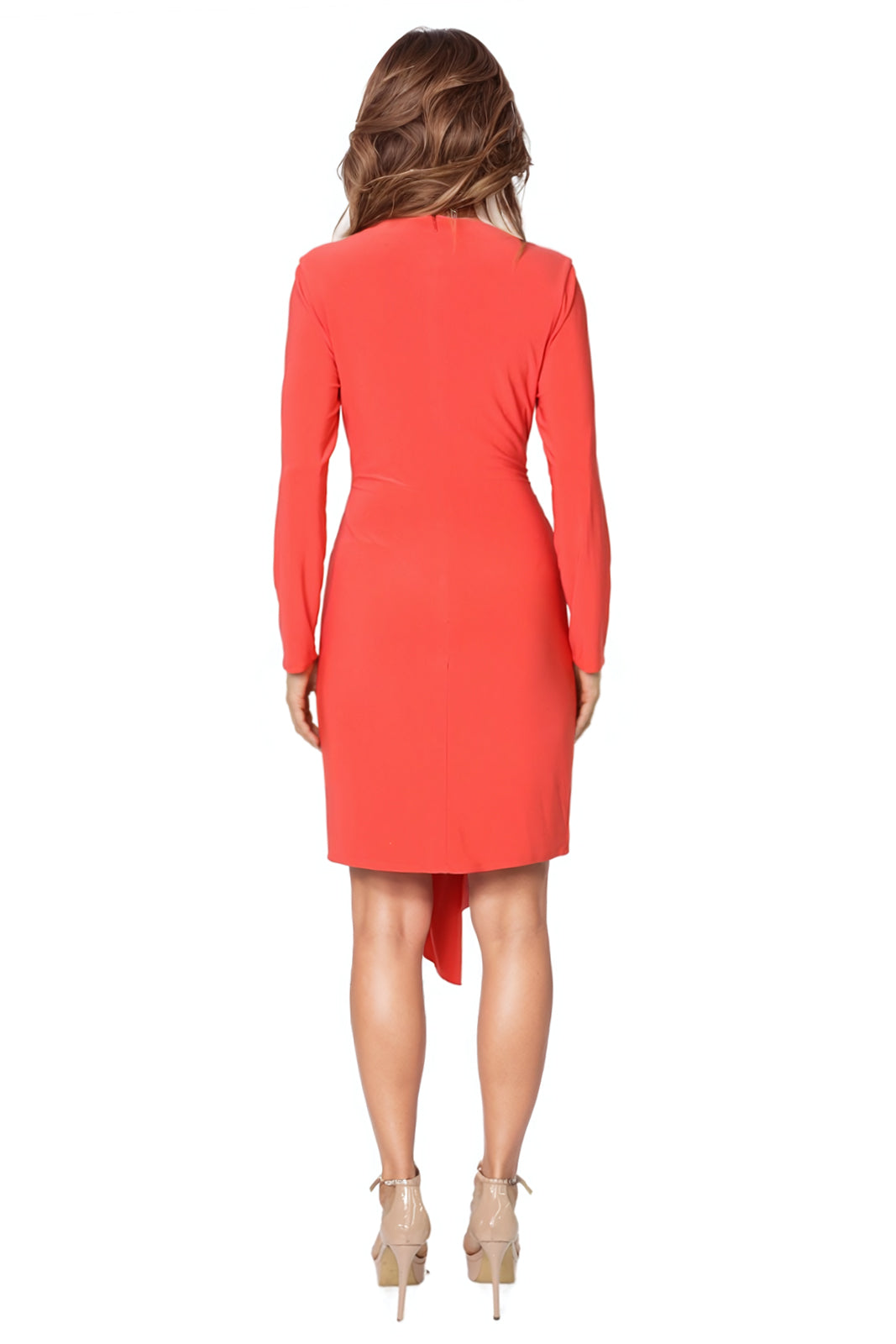 Long Sleeve V Neck Knotted Sheath Dress Cocktail Rene Ruiz Collection
