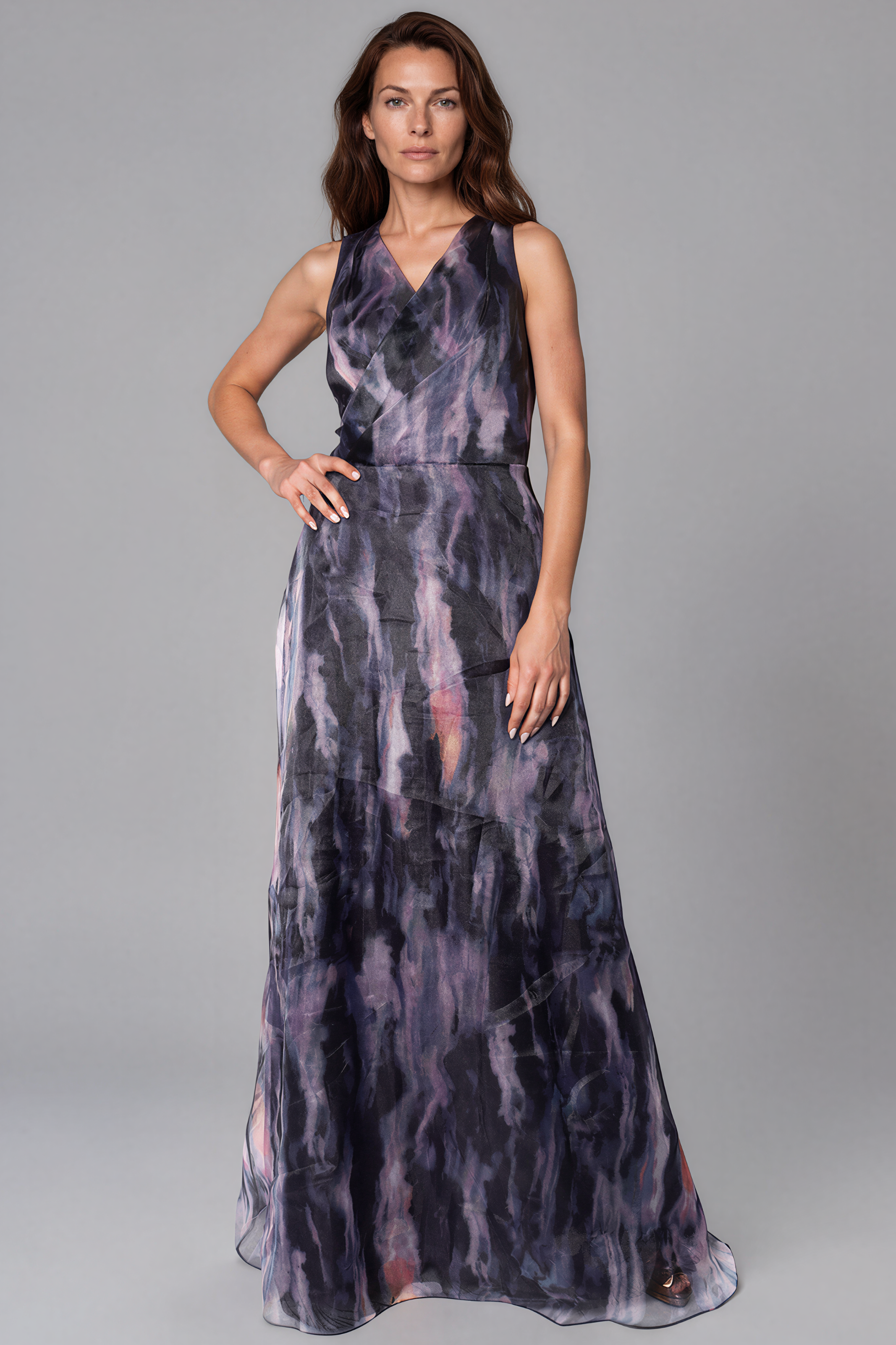 V-Neck Organza A-Line Gown