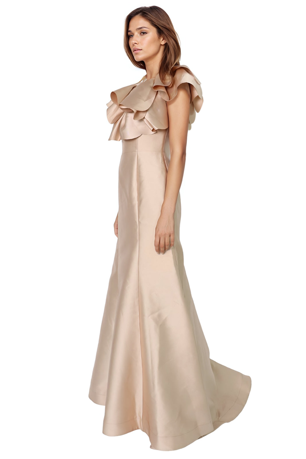 Bardot Rosette Fit and Flare Mikado Gown Gown Rene Ruiz Collection