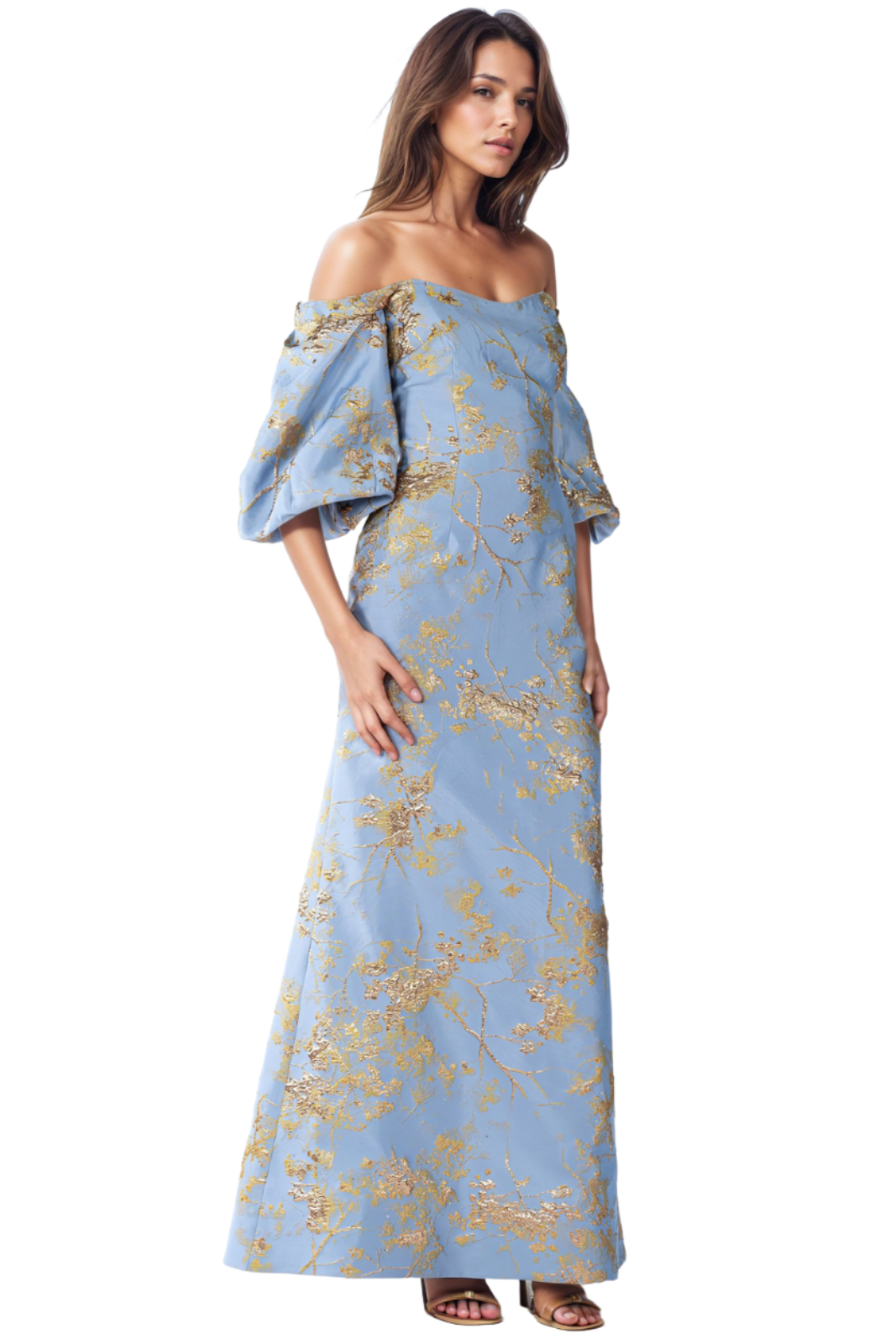 Off-The-Shoulder Puff-Sleeve Gown Gown Rene Ruiz Collection