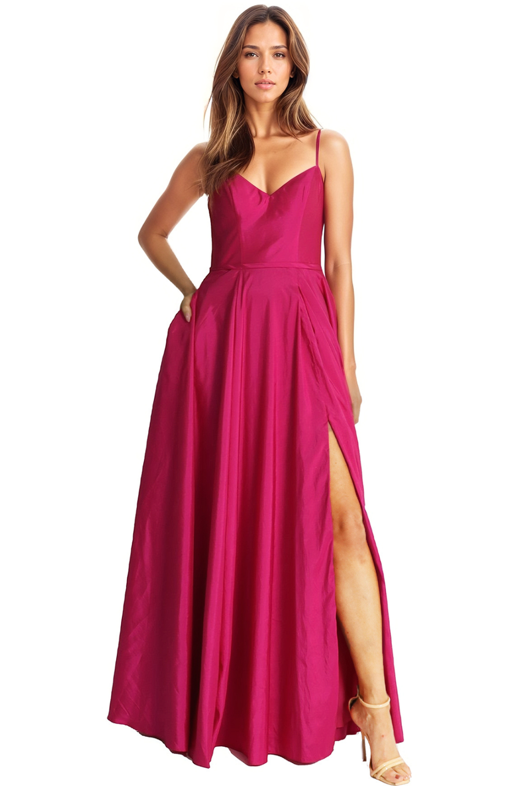 Shoulder Strap Taffeta V Neck A-Line Gown Gown Rene Ruiz Collection