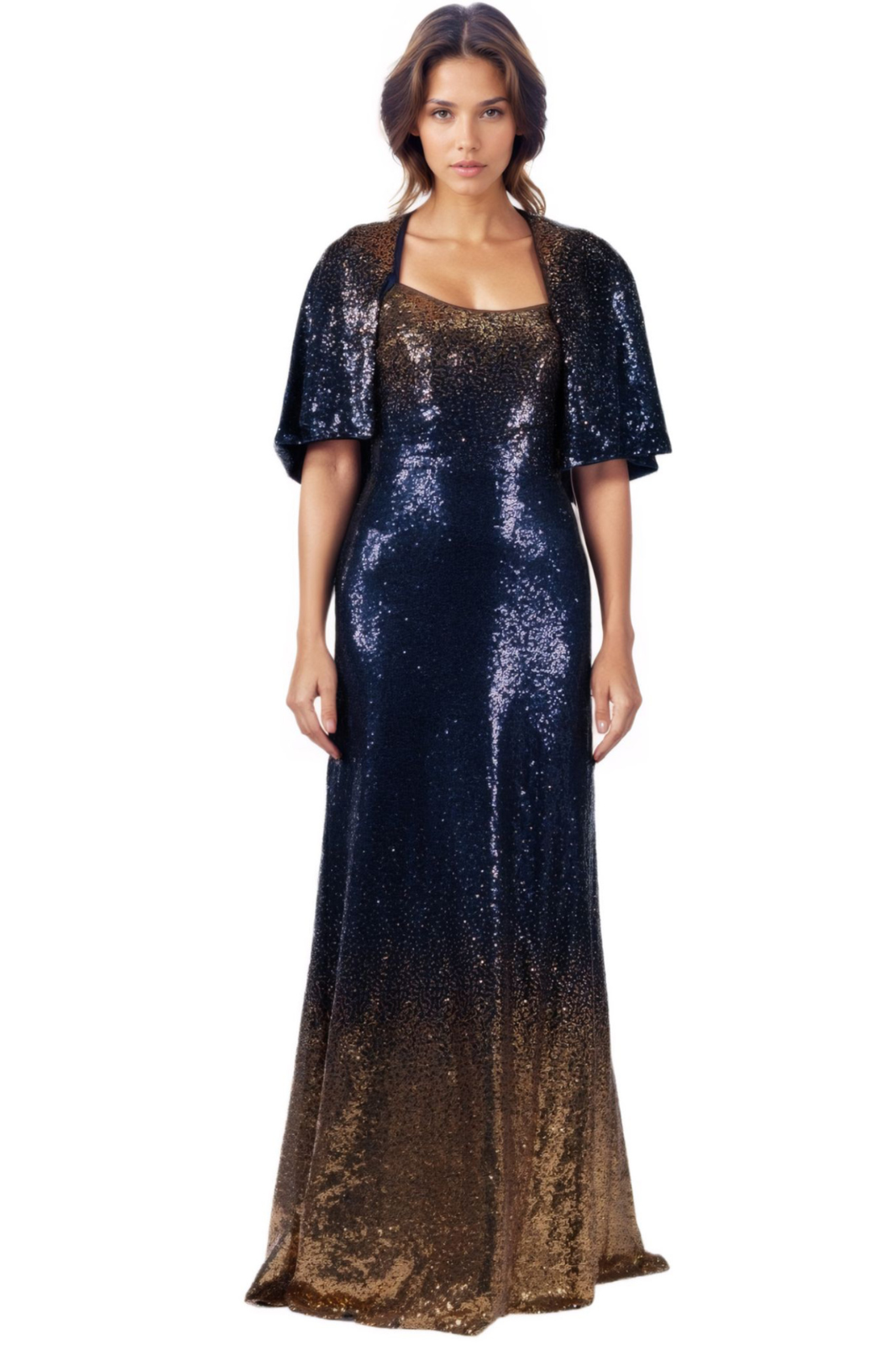 Sequin Cape Gown Gown Rene Ruiz Collection