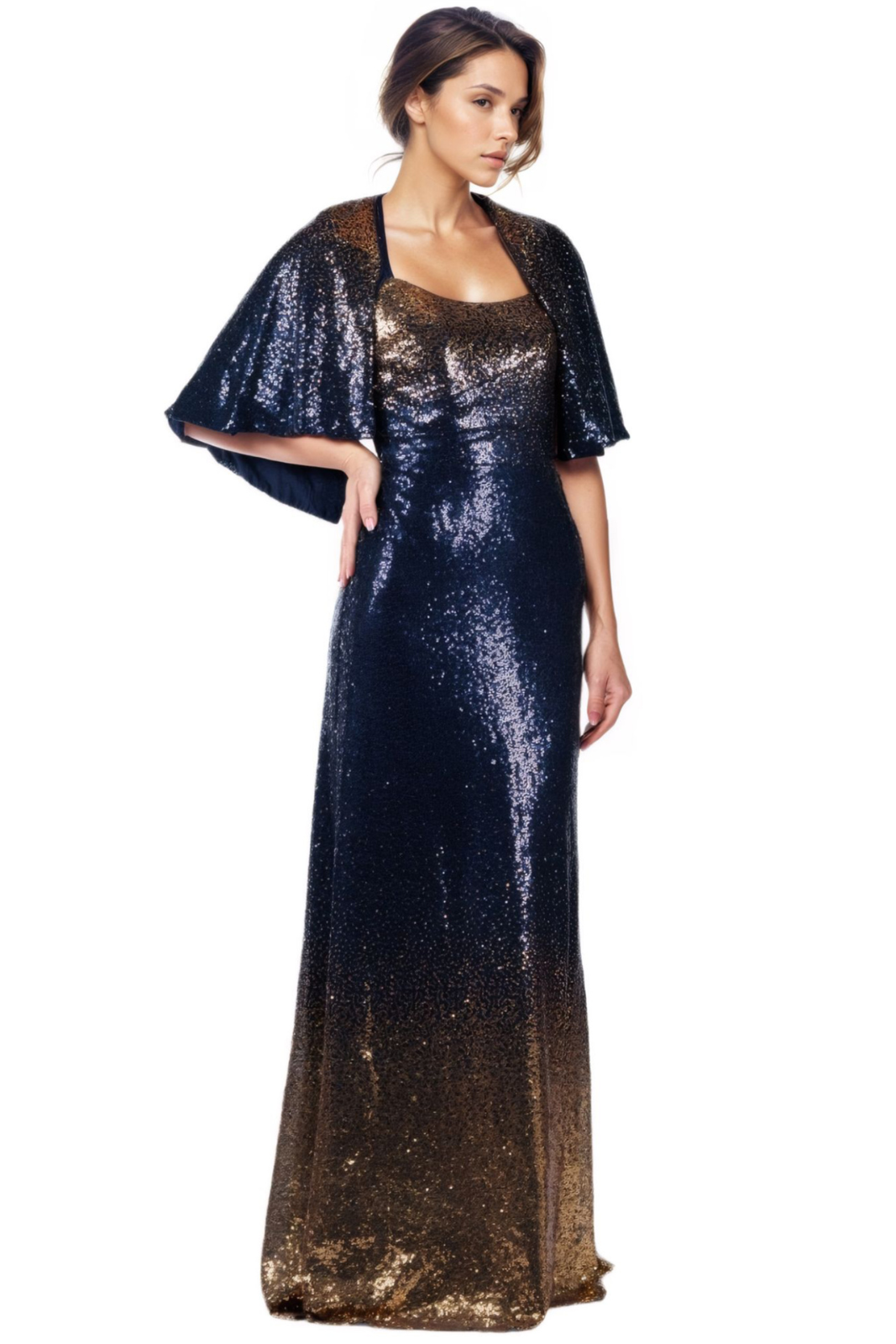 Sequin Cape Gown Gown Rene Ruiz Collection