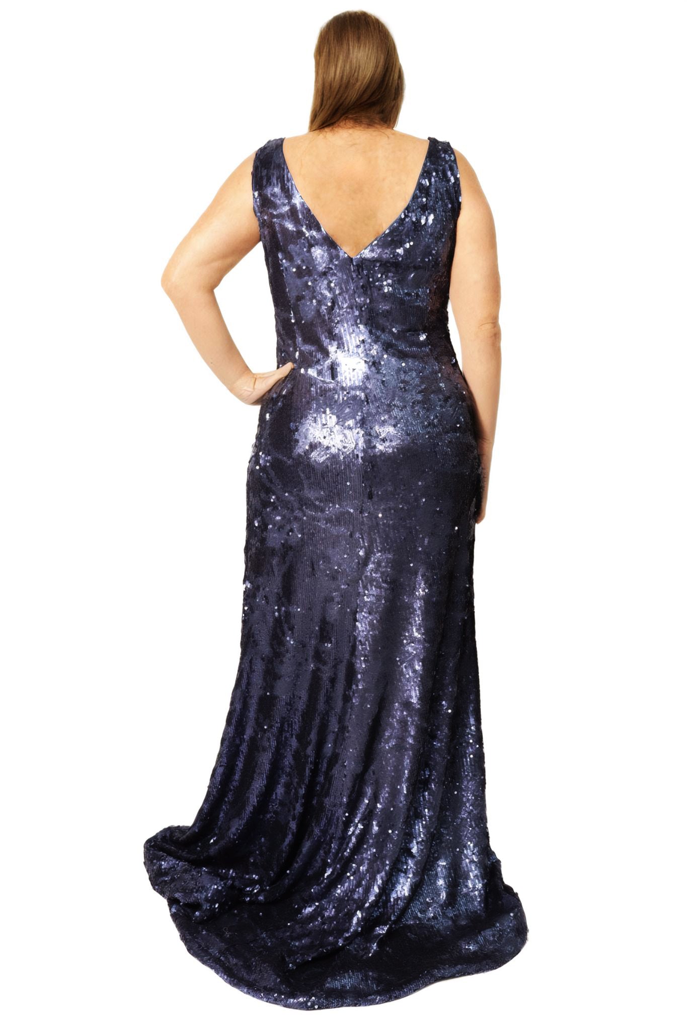 V-Neck Sequin Gown Gown Rene Ruiz Collection