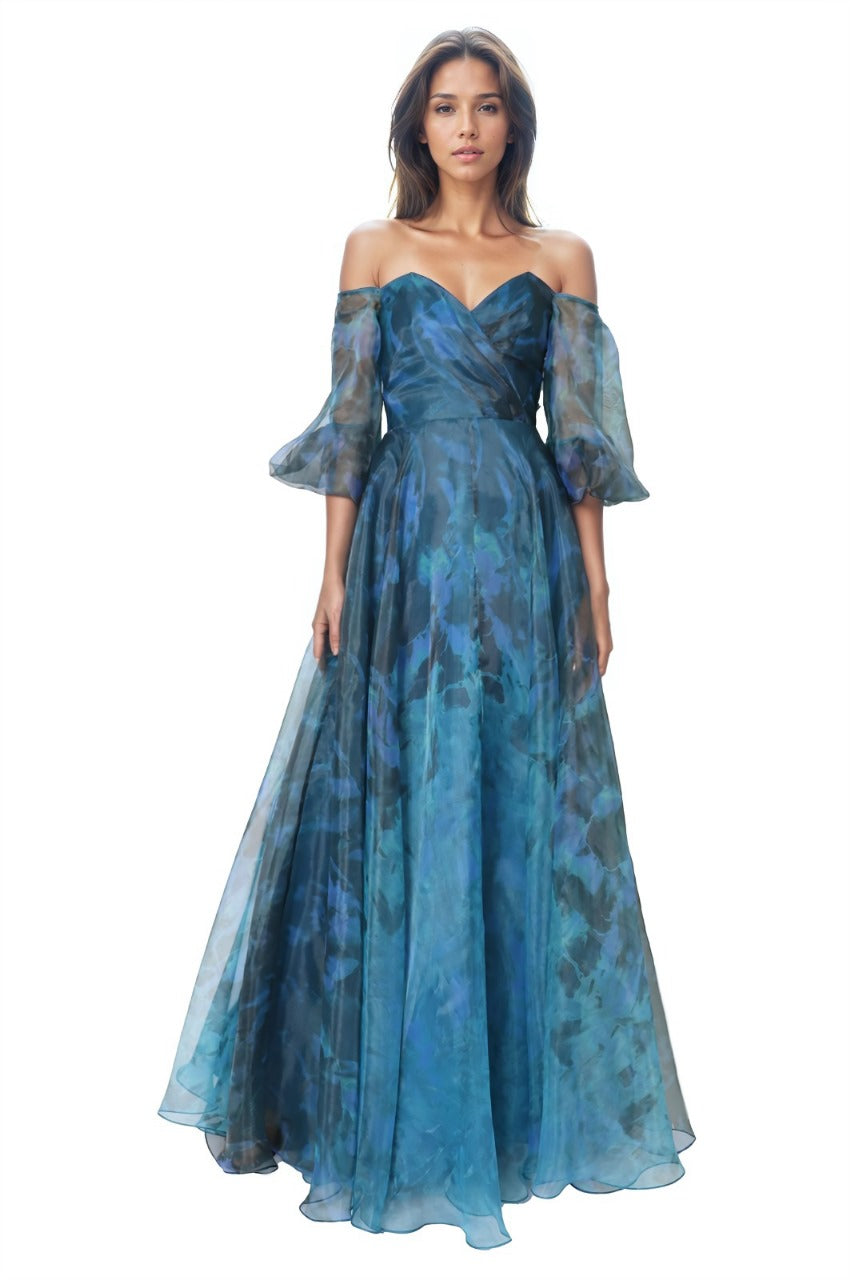 3/4 Puff Sleeve Organza Gown Gown Rene Ruiz Collection